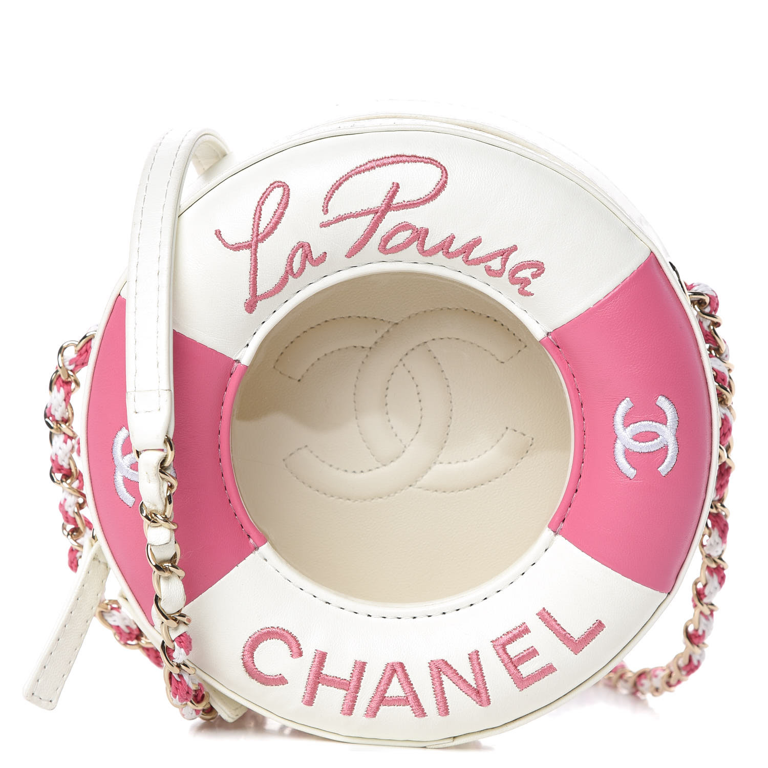 CHANEL Lambskin Coco Lifesaver Round Bag Pink White 386523