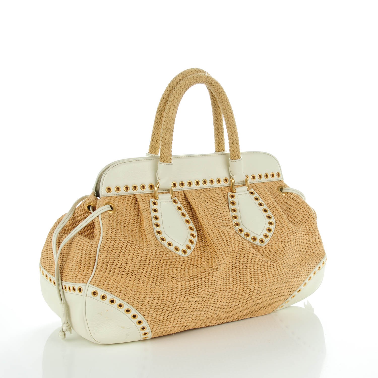 prada straw bag white