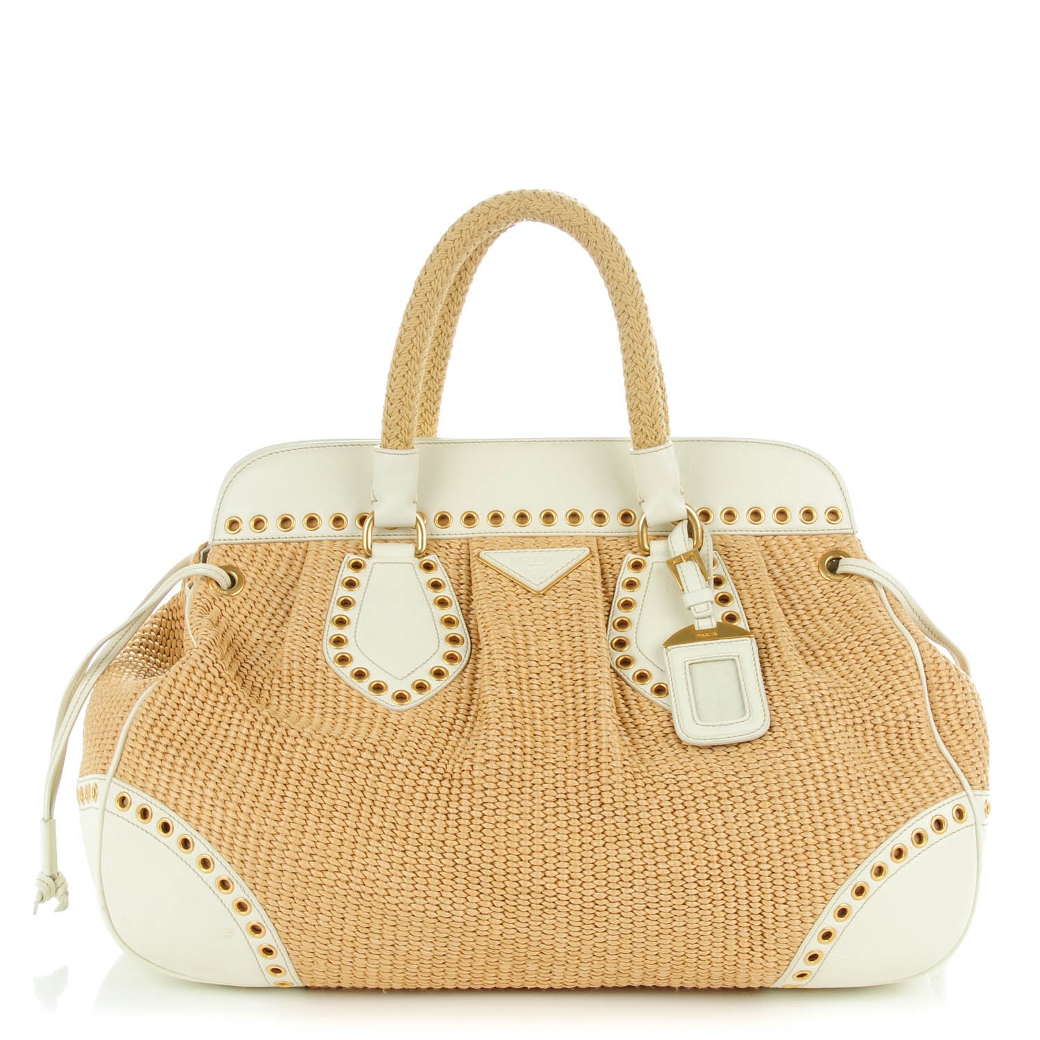 prada straw bag white