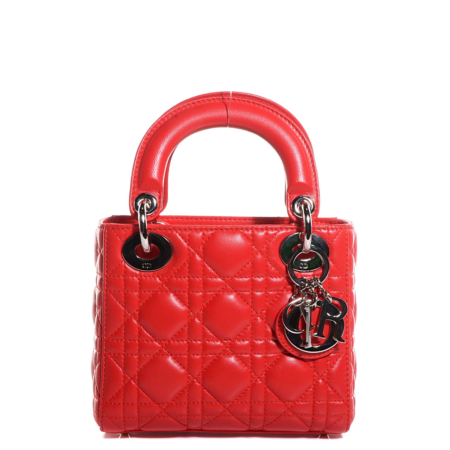 CHRISTIAN DIOR Lambskin Cannage Mini Lady Dior Vermillion 96191