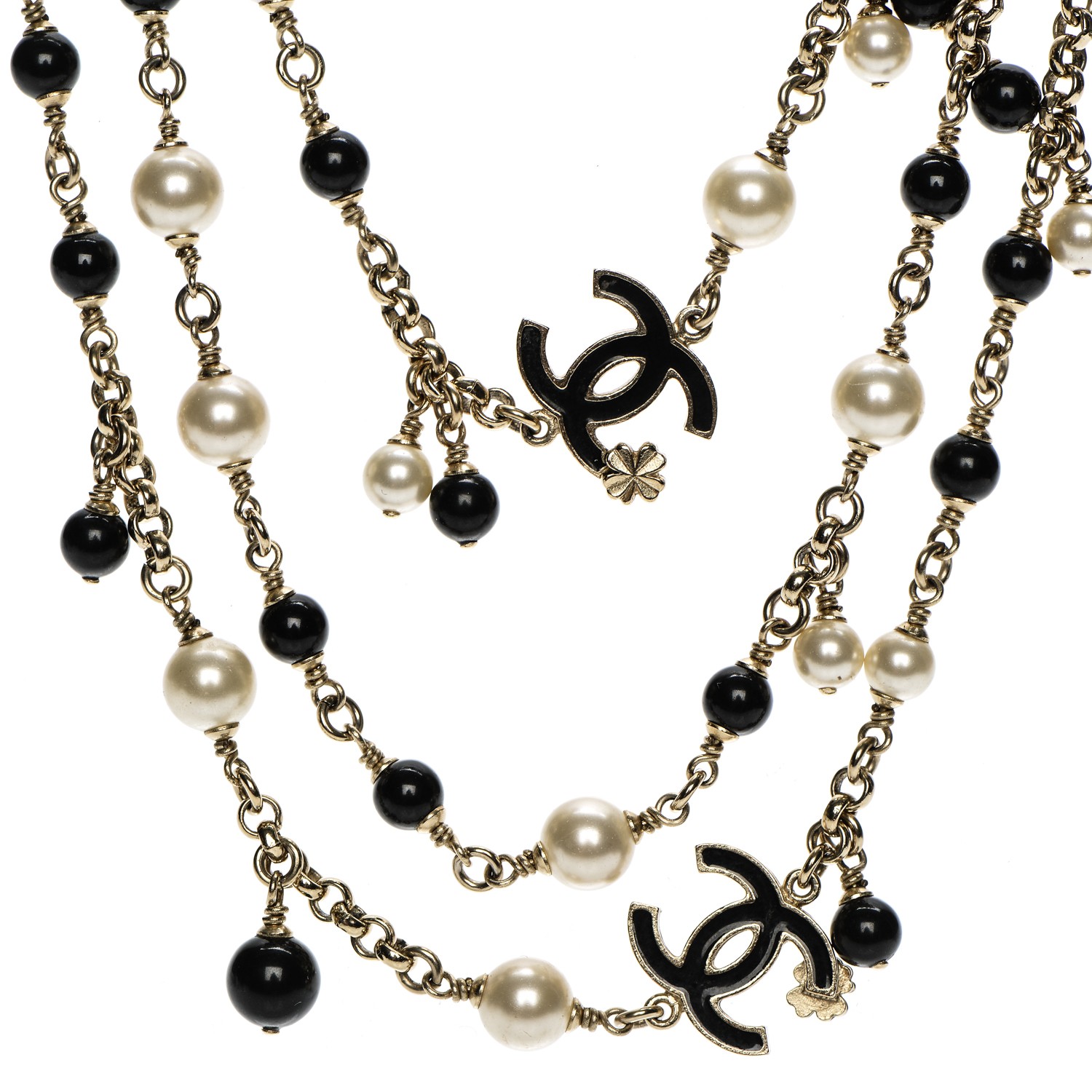 CHANEL Pearl Beaded CC Long Necklace Black Gold 201627