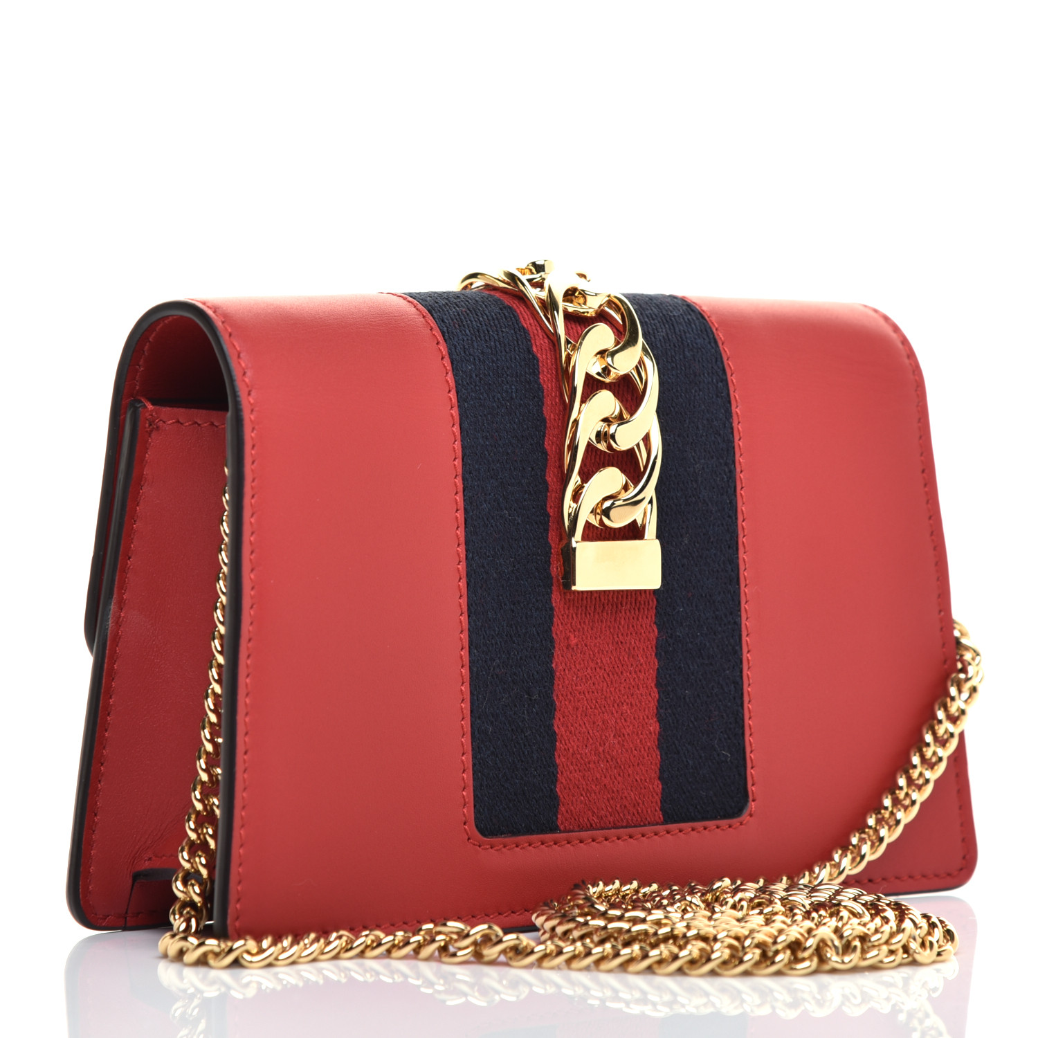 GUCCI Calfskin Super Mini Sylvie Chain Shoulder Bag Hibiscus Red 714782 ...