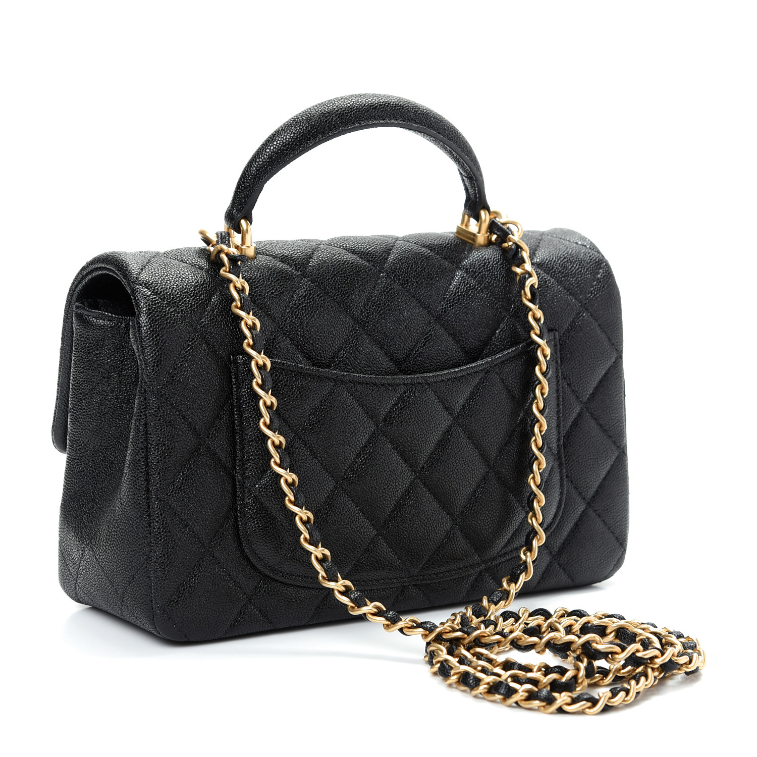 caviar quilted mini top handle rectangular flap black
