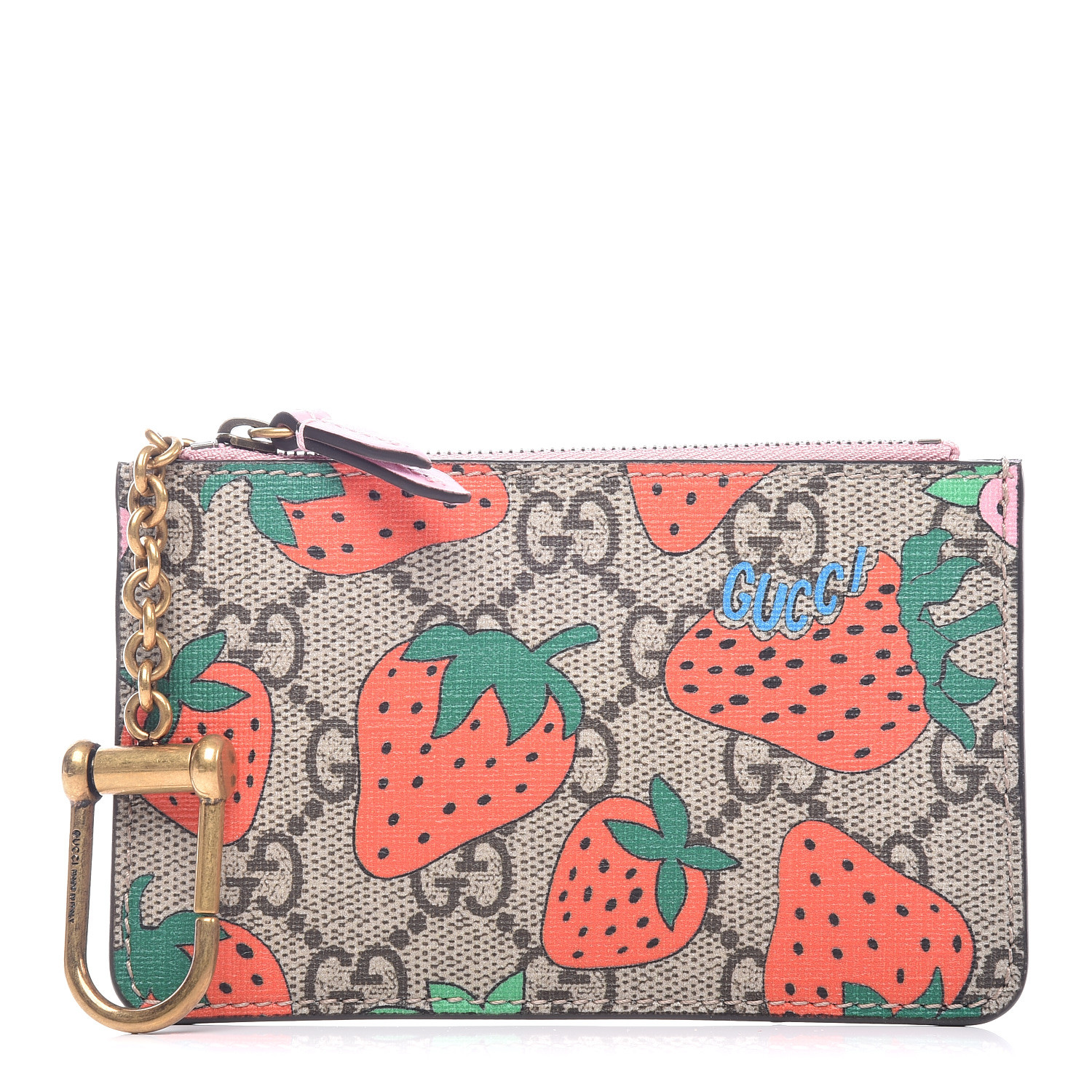 GUCCI GG Supreme Monogram Strawberry Print Key Case 488634