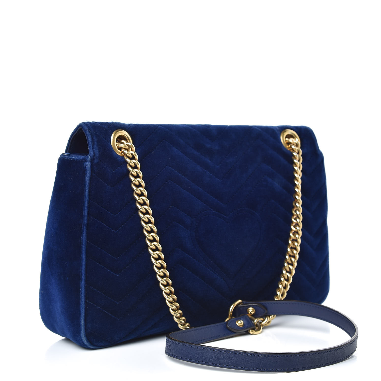 GUCCI Velvet Matelasse Medium GG Marmont Shoulder Bag Cobalt Blue 491367