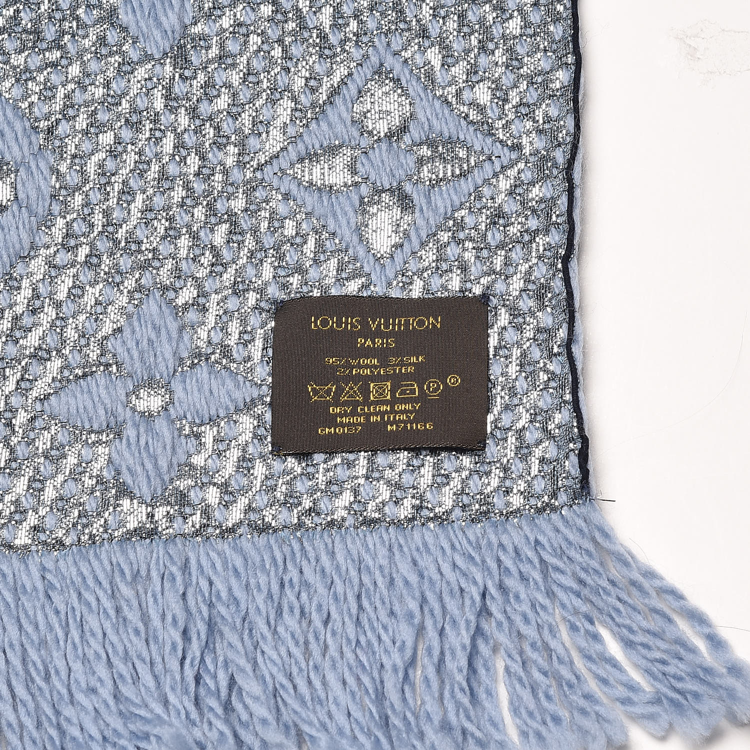 LOUIS VUITTON Wool Silk Logomania Shine Scarf Blue 408792
