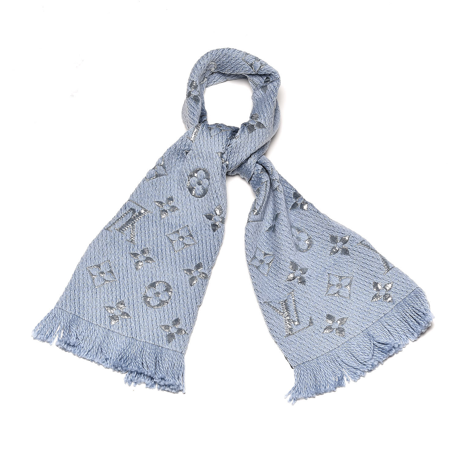 LOUIS VUITTON Wool Silk Logomania Shine Scarf Blue 408792