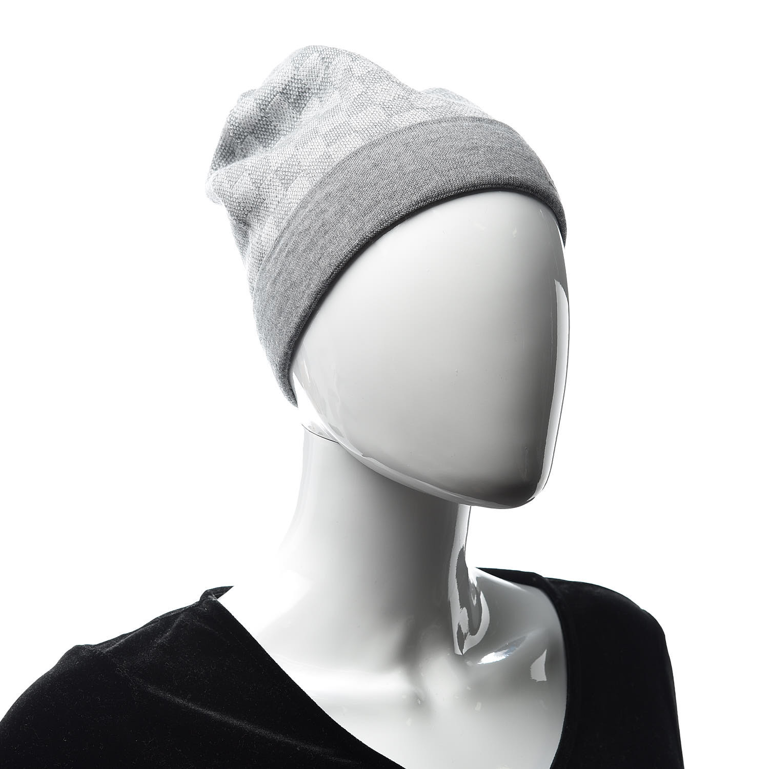 LOUIS VUITTON Wool Bonnet Petit Damier Beanie Hat Grey 408404