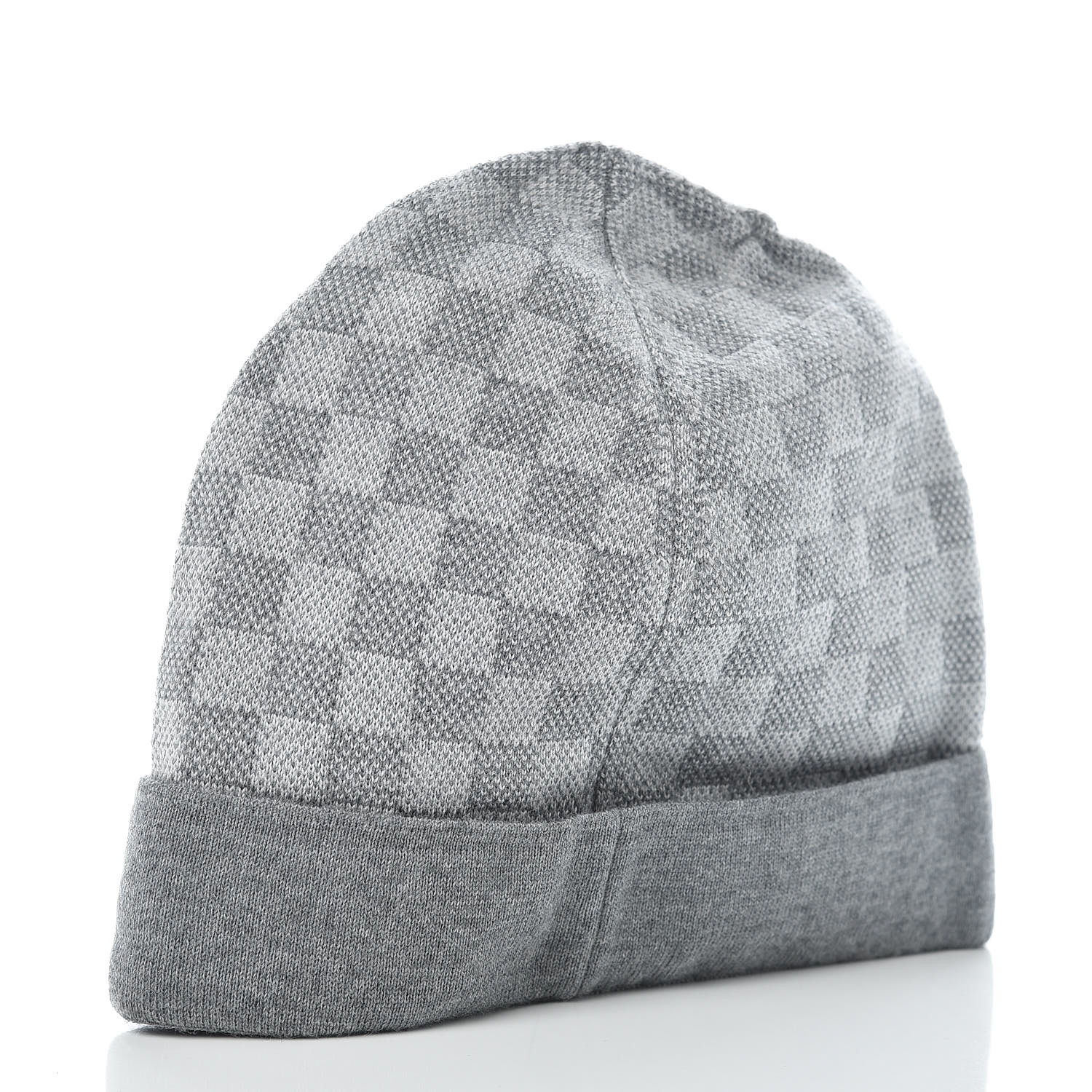 LOUIS VUITTON Wool Petit Damier Beanie Hat Grey 408404