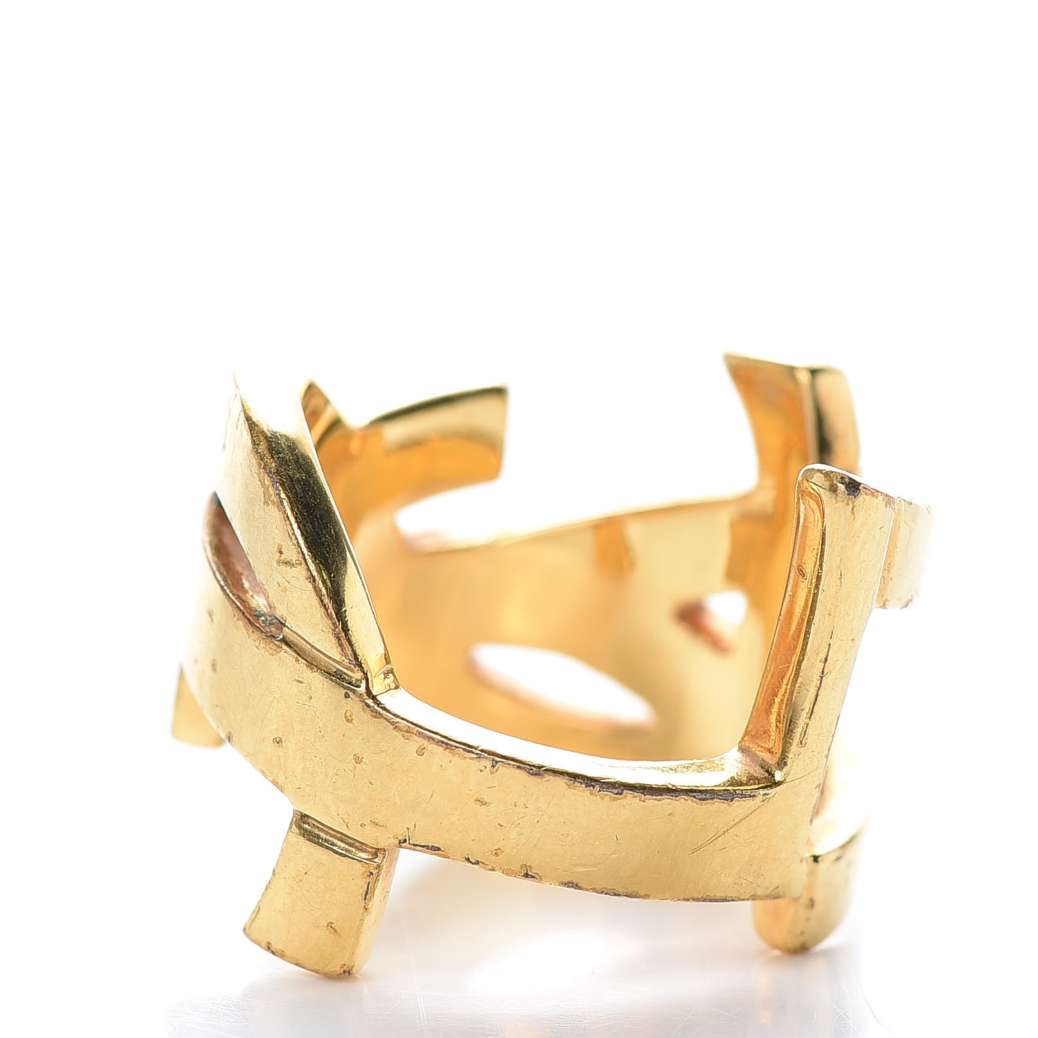 SAINT LAURENT Brass Monogram Cassandre Ring 7.5 Gold 407714