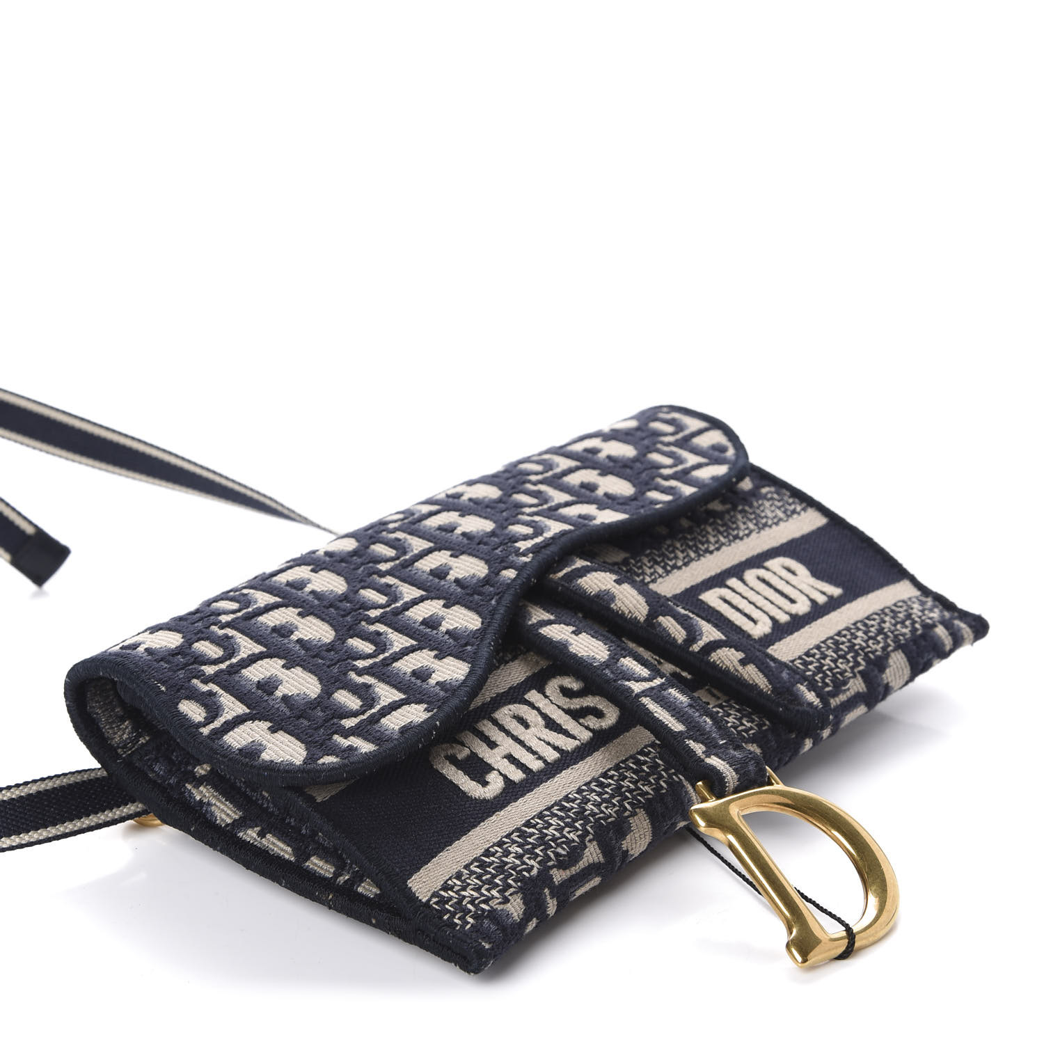 CHRISTIAN DIOR Oblique Slim Saddle Pouch Blue 628241 CHRISTIAN DIOR Oblique Slim Saddle Pouch Blue 628241