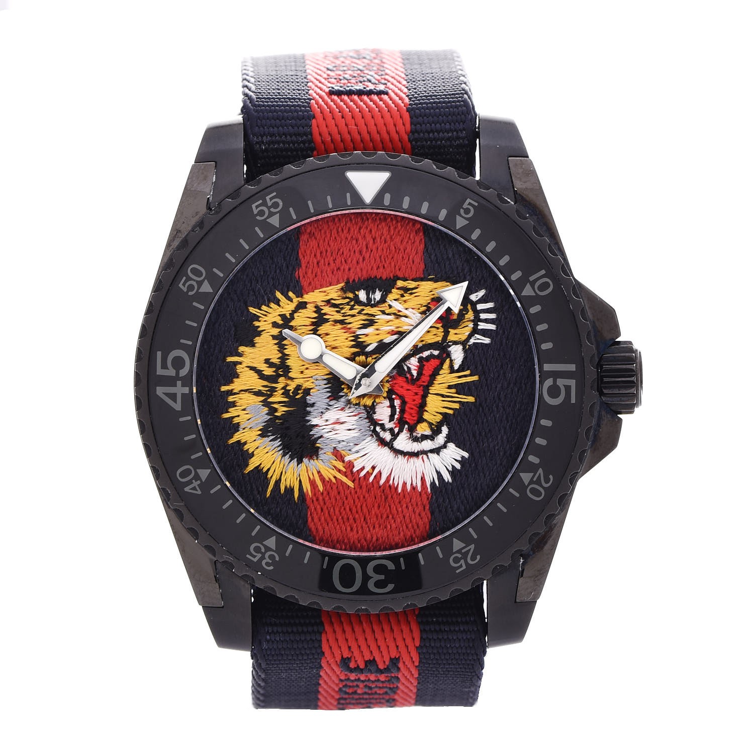 GUCCI Stainless Steel 45mm Tiger Embroidered Dive Quartz Watch 336615