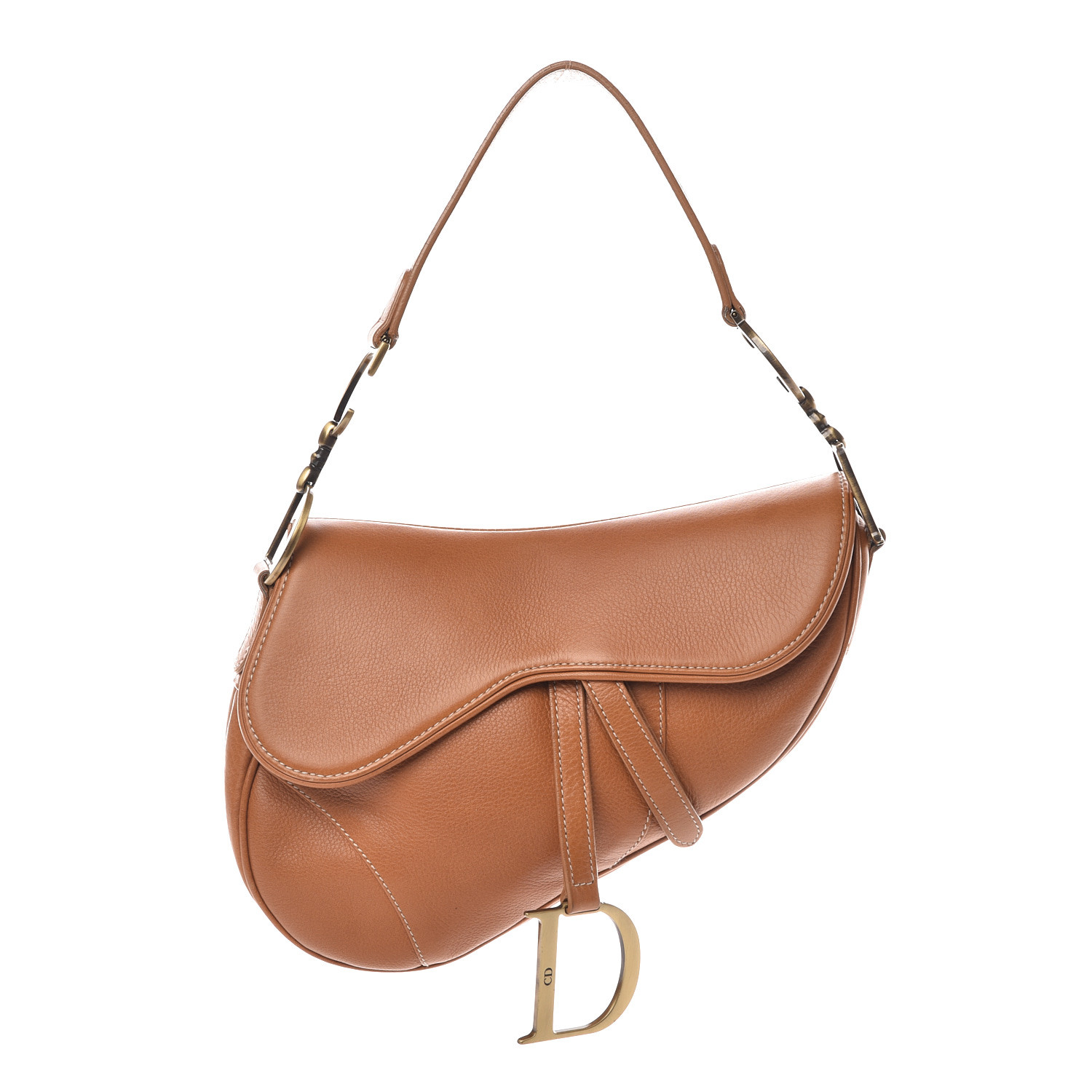 CHRISTIAN DIOR Calfskin Saddle Bag Tan 