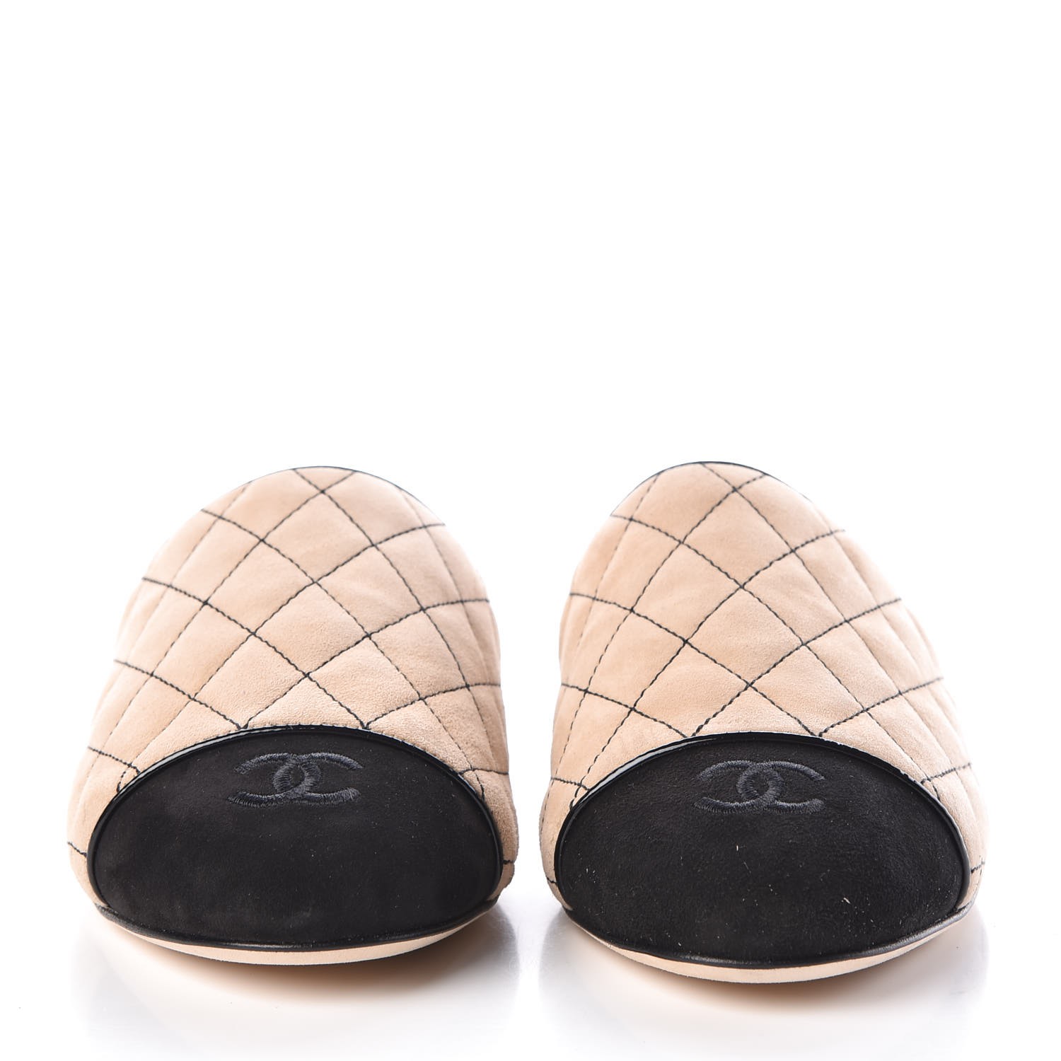 beige quilted mules