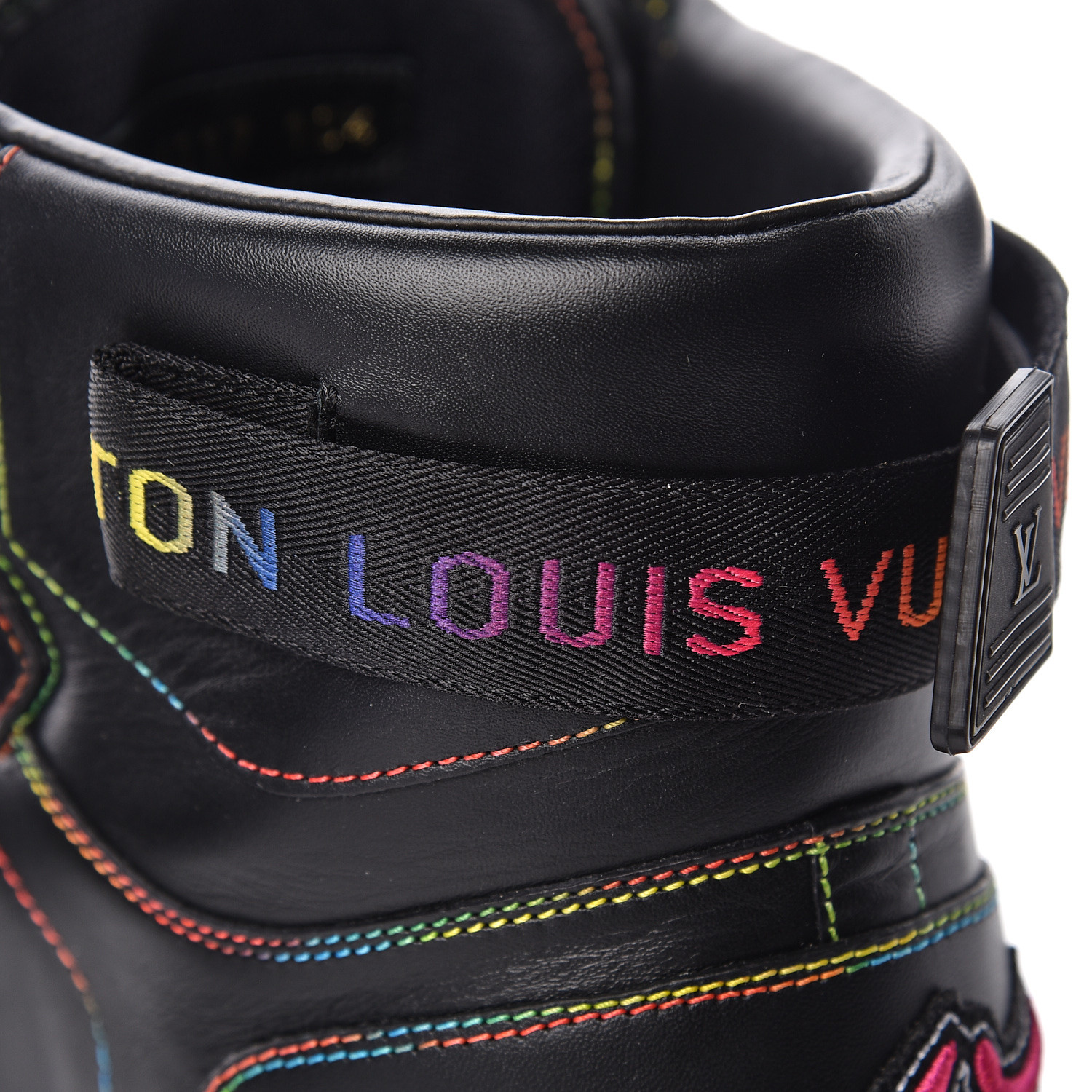 LOUIS VUITTON Calfskin Mens Rivoli High Top Sneakers 10.5 Black Multicolor 474216