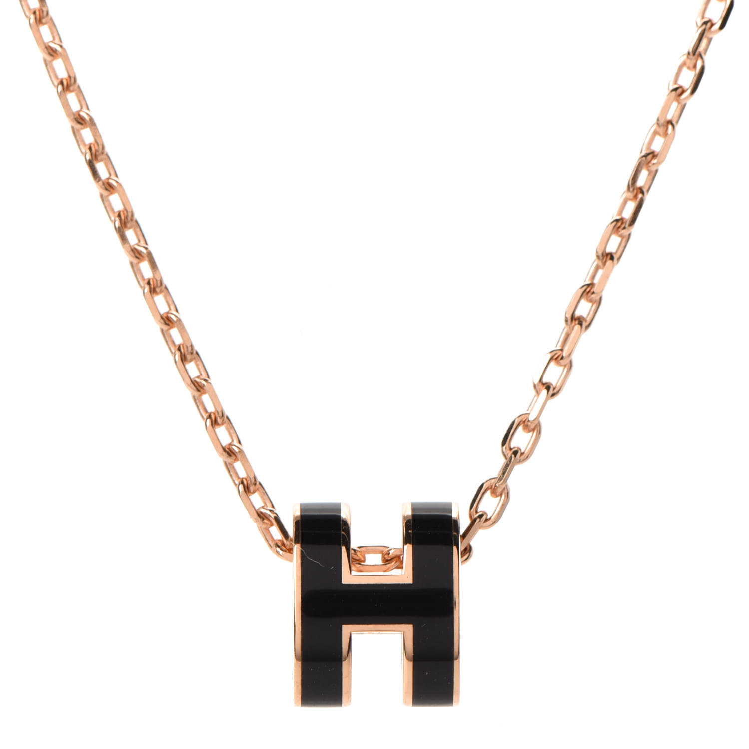 HERMES Lacquered Rose Gold Mini Pop H Pendant Necklace Black 745377
