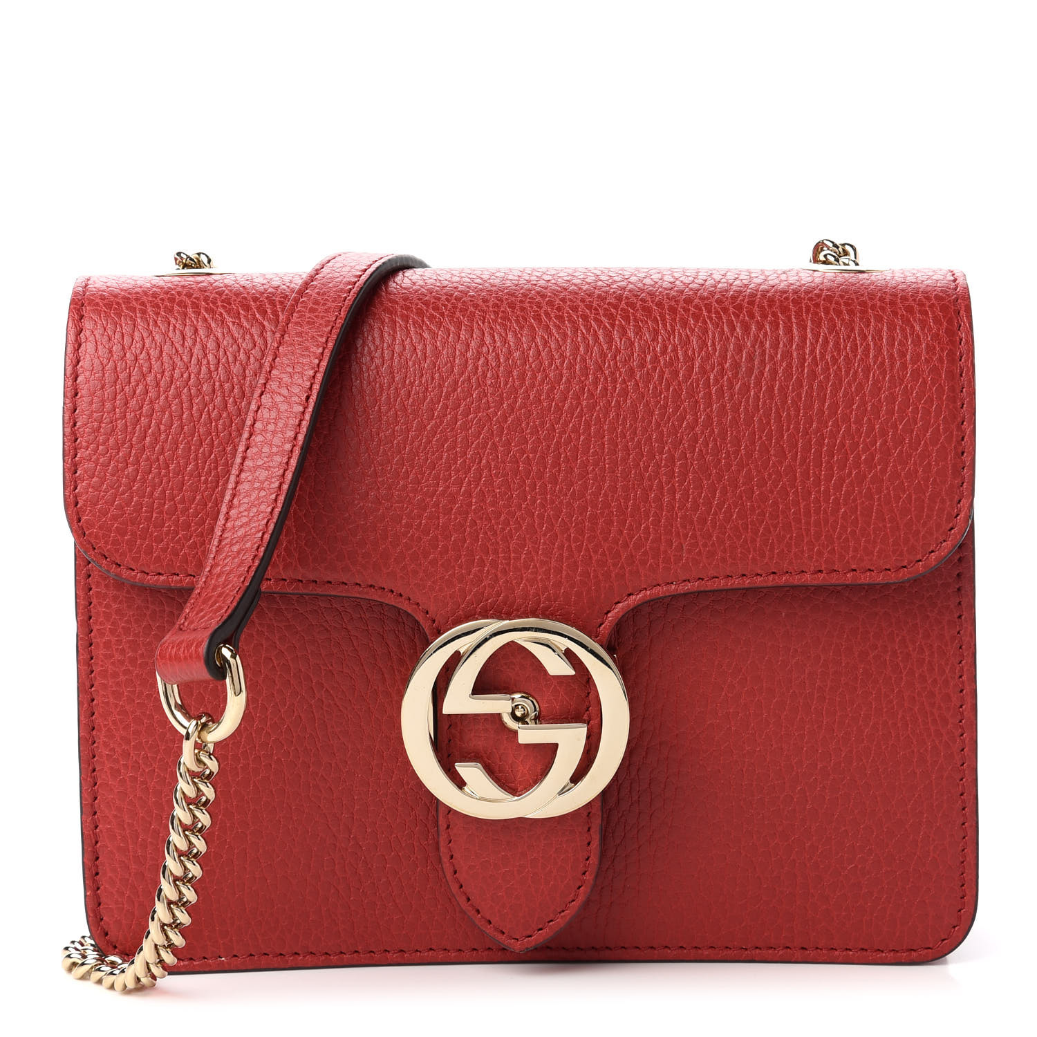 GUCCI Dollar Calfskin Small Interlocking G Shoulder Bag Red 738453 ...
