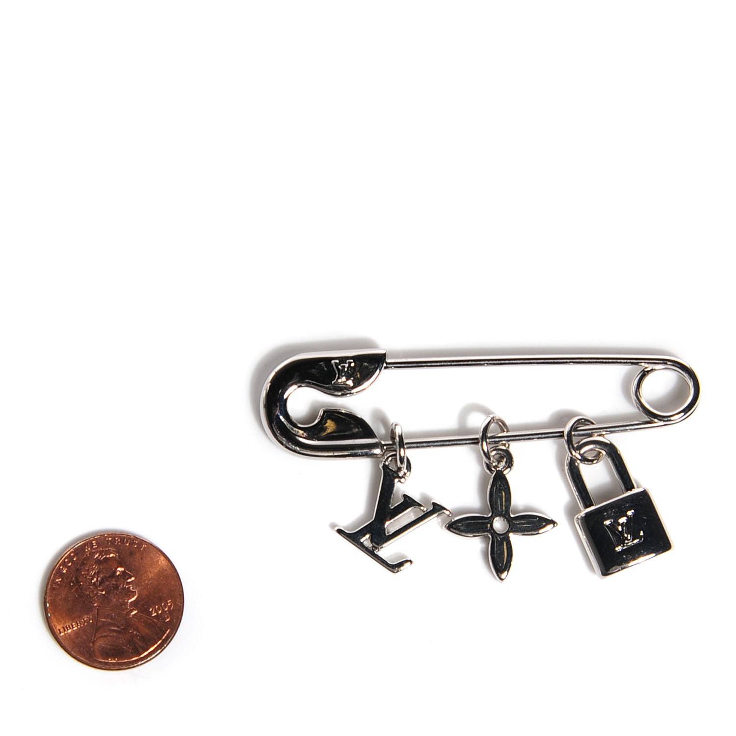 LOUIS VUITTON Charm Safety Pin Brooch Silver 107090