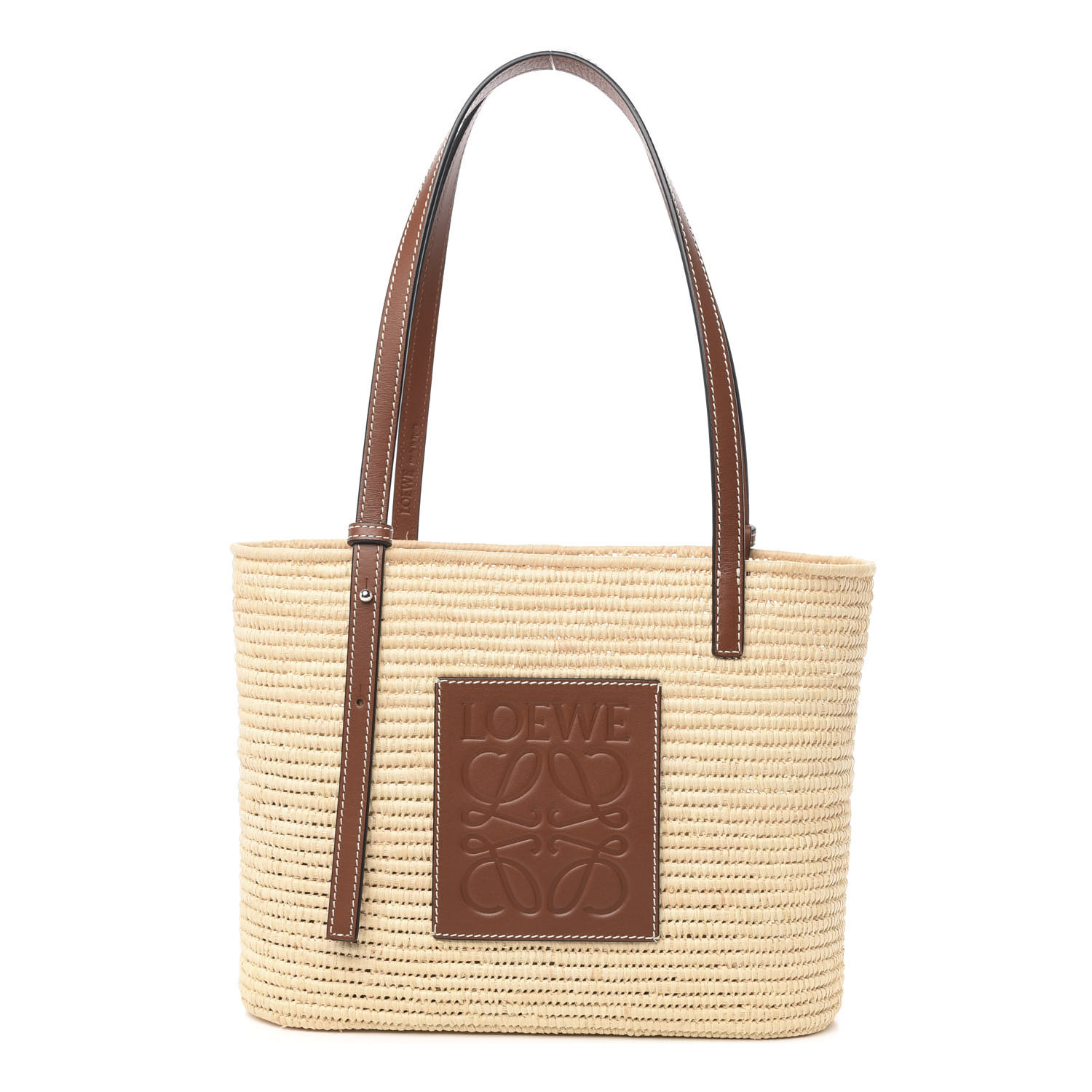LOEWE Raffia Square Basket Tote Bag Natural Tan 621143 | FASHIONPHILE