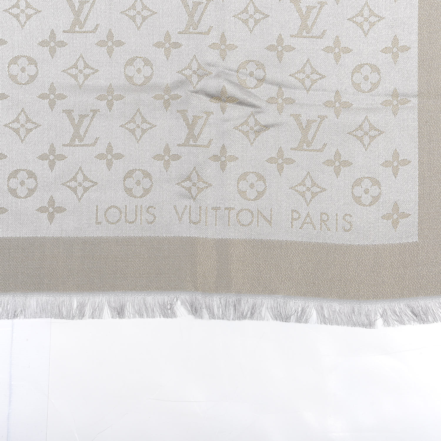 LOUIS VUITTON Silk Wool Monogram Shawl Greige 229750