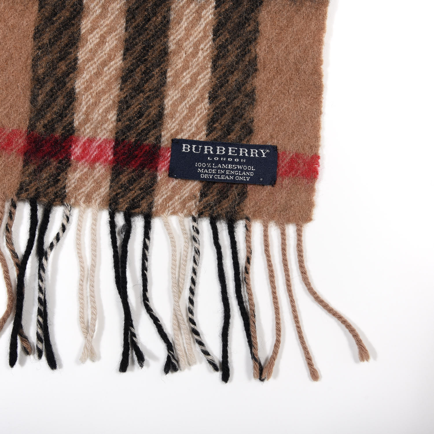 BURBERRY Lambswool Check Fringe Scarf Camel 620369 | FASHIONPHILE