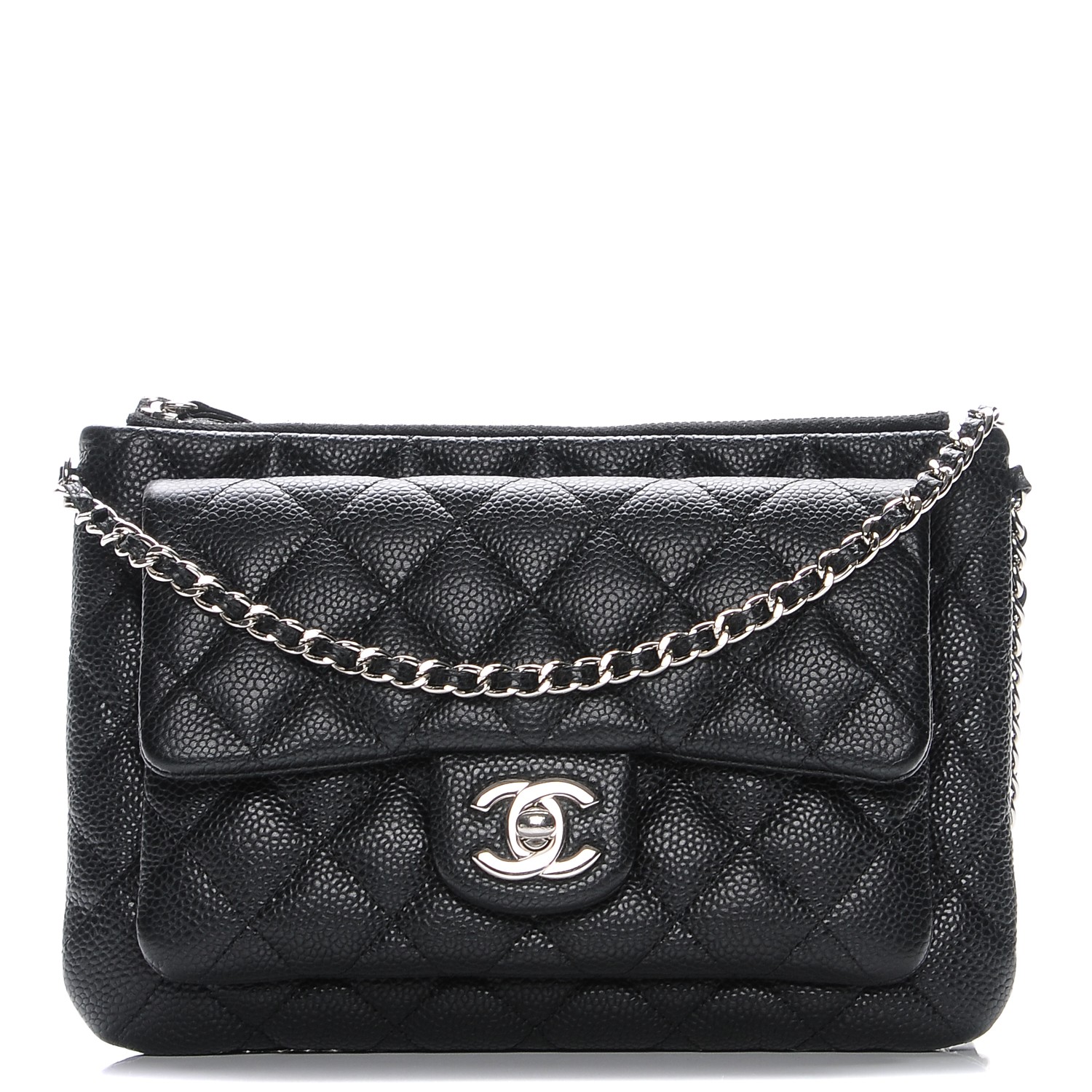 CHANEL Caviar Quilted Daily Zip Crossbody Bag Black 220943