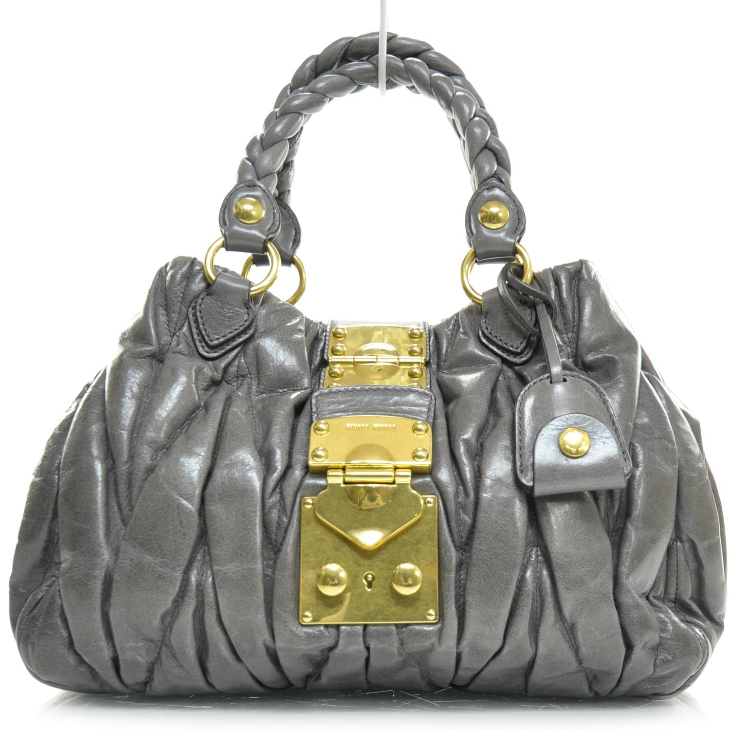 MIU MIU Leather Matelasse Lux Bauletto Aperto Grey 23937 | FASHIONPHILE