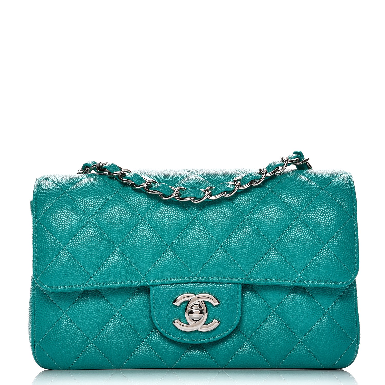CHANEL Caviar Quilted Mini Rectangular Flap Turquoise 215983