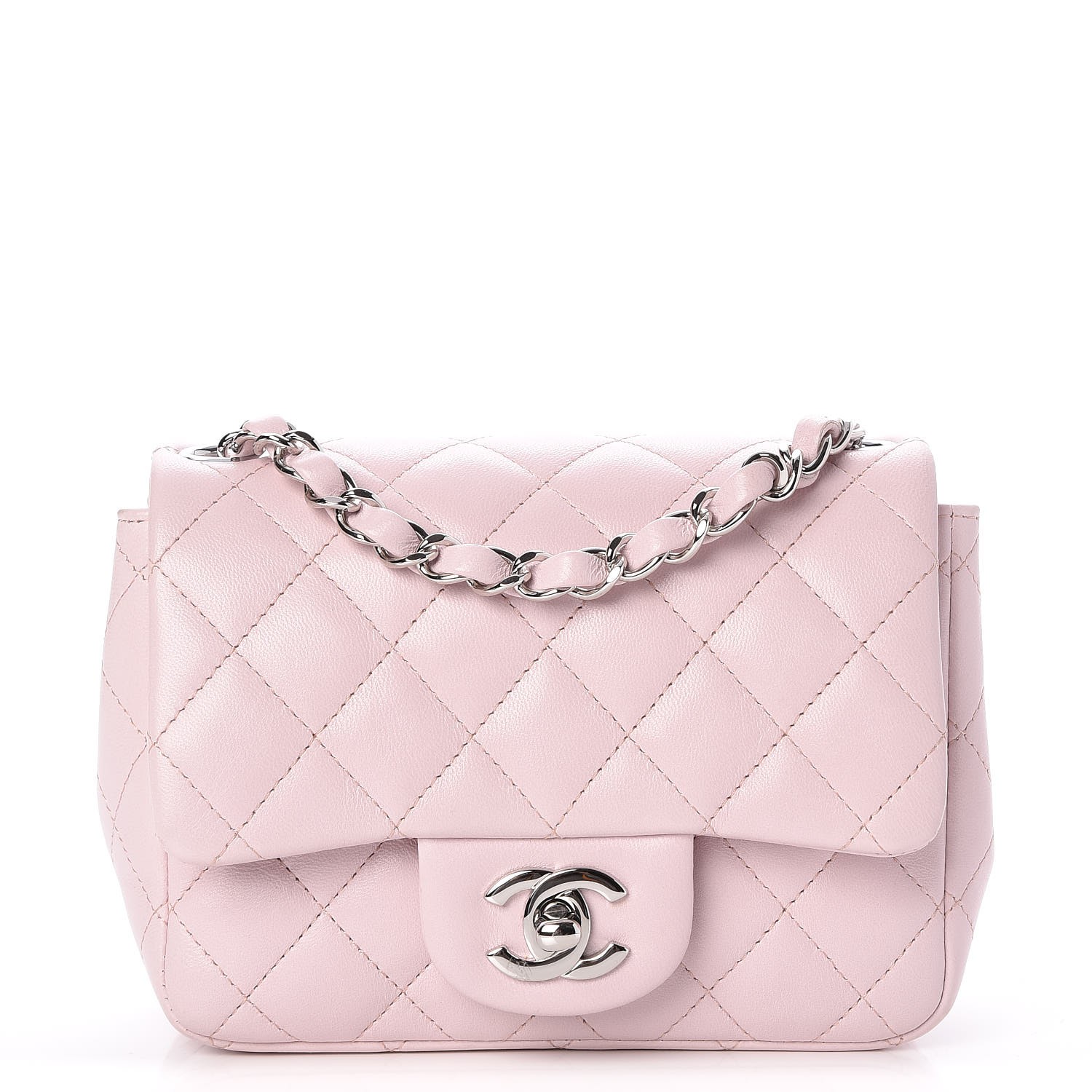 CHANEL Lambskin Quilted Mini Square Flap Light Pink 251800