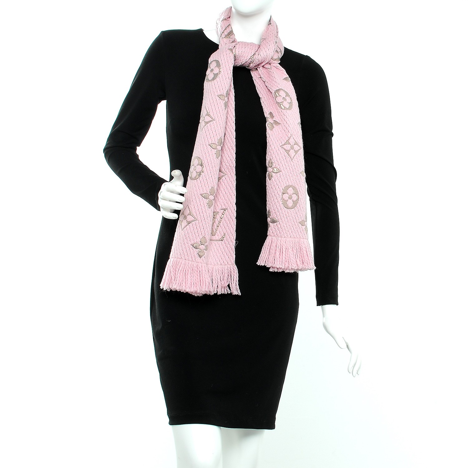 LOUIS VUITTON Wool Silk Logomania Shine Scarf Pink 251276
