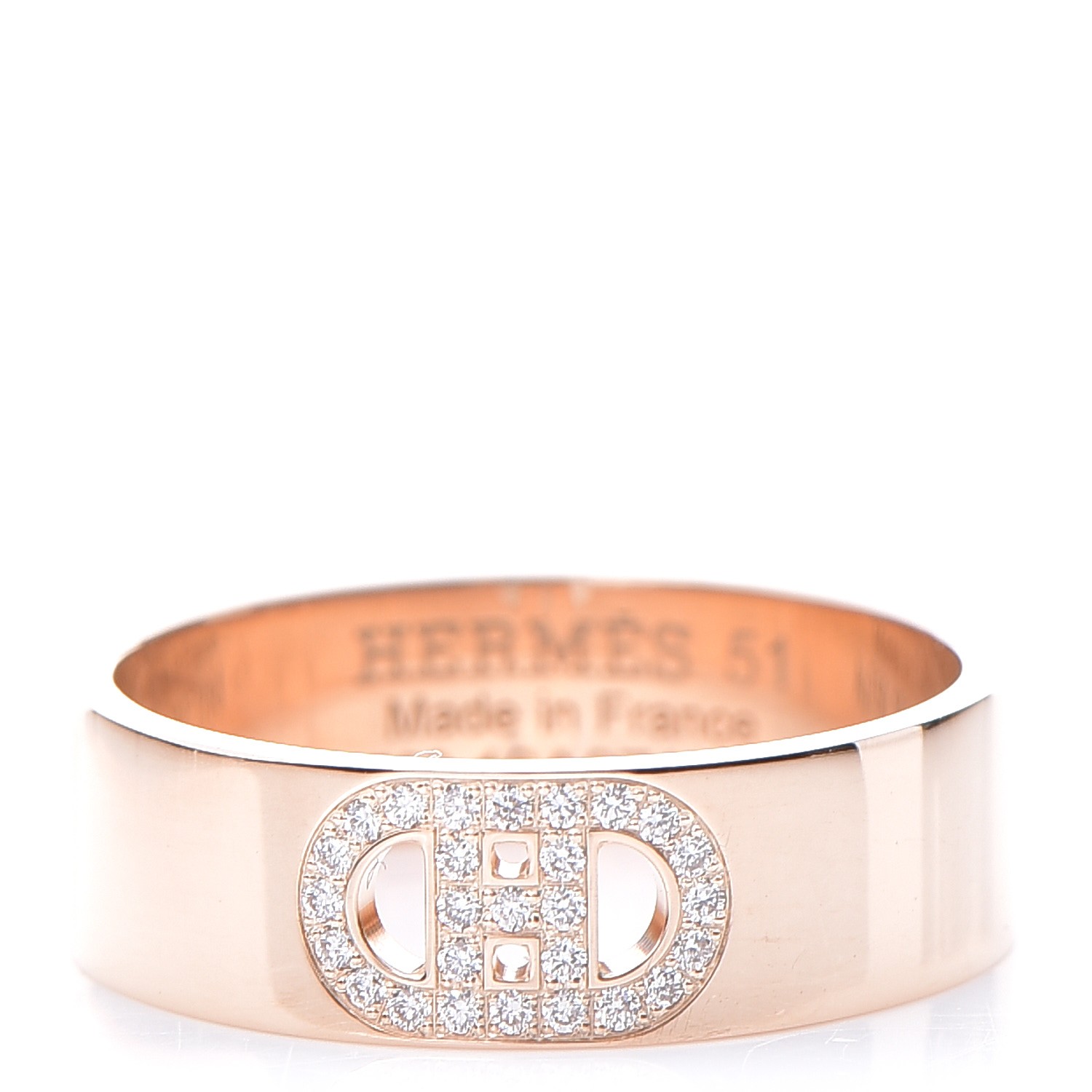 HERMES 18K Rose Gold Diamond H D'Ancre Ring PM 51 5.75 251795