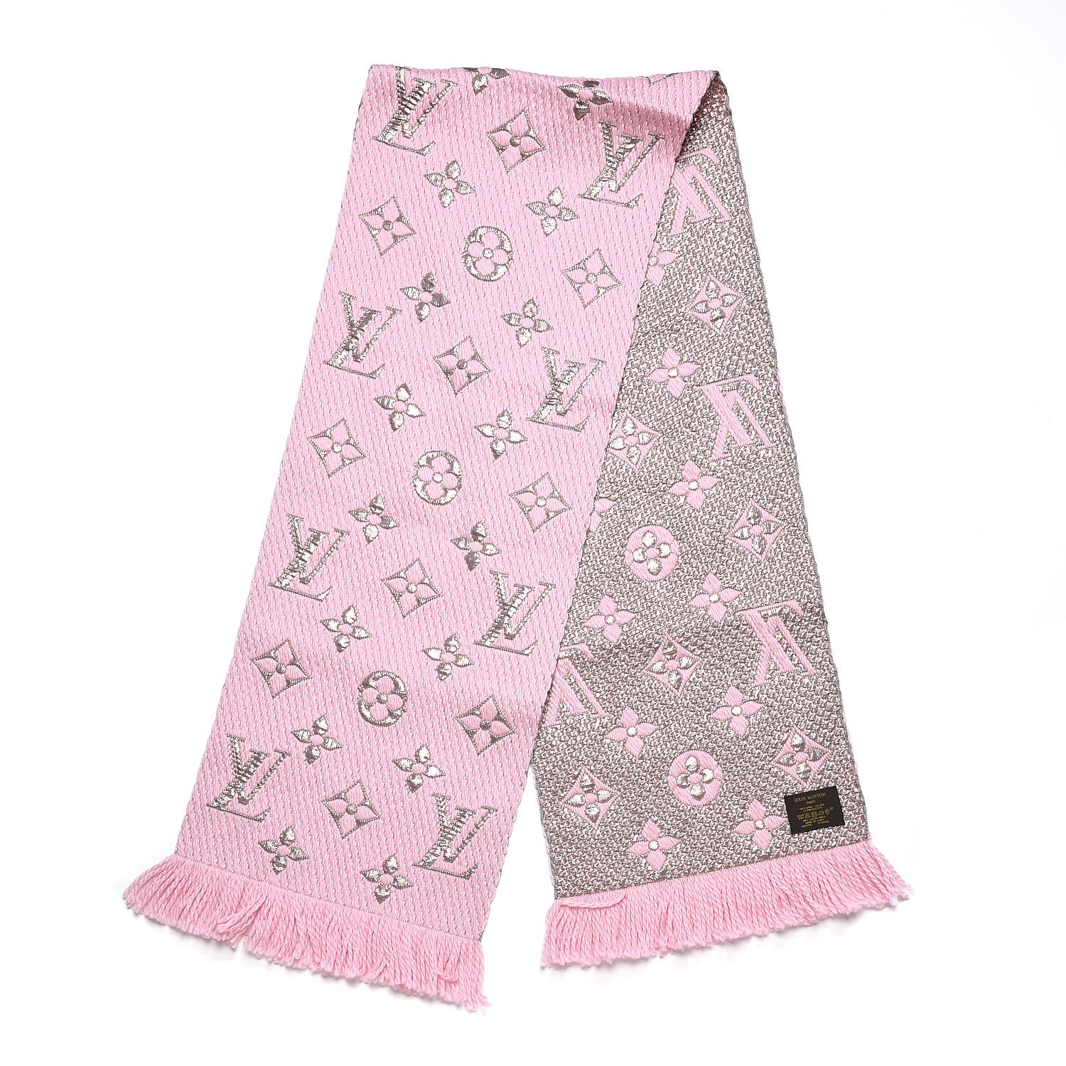 LOUIS VUITTON Wool Silk Logomania Shine Scarf Pink 251276