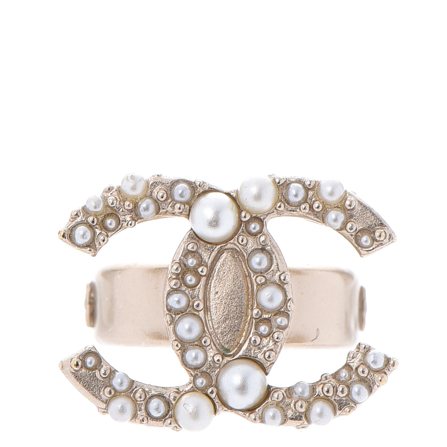 CHANEL Pearl CC Ring 7 Gold 251918