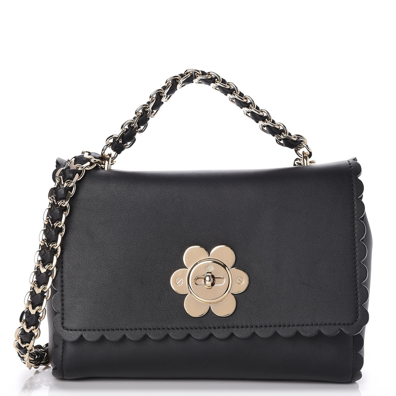 MULBERRY Classic Calfskin Flower Cecily Flap Black 252096