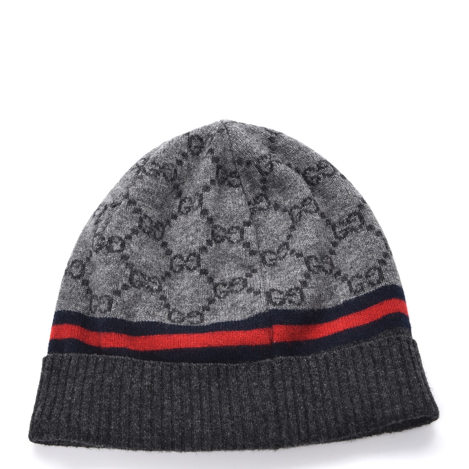 GUCCI Cashmere Wool GG Monogram Web Hat Grey | FASHIONPHILE