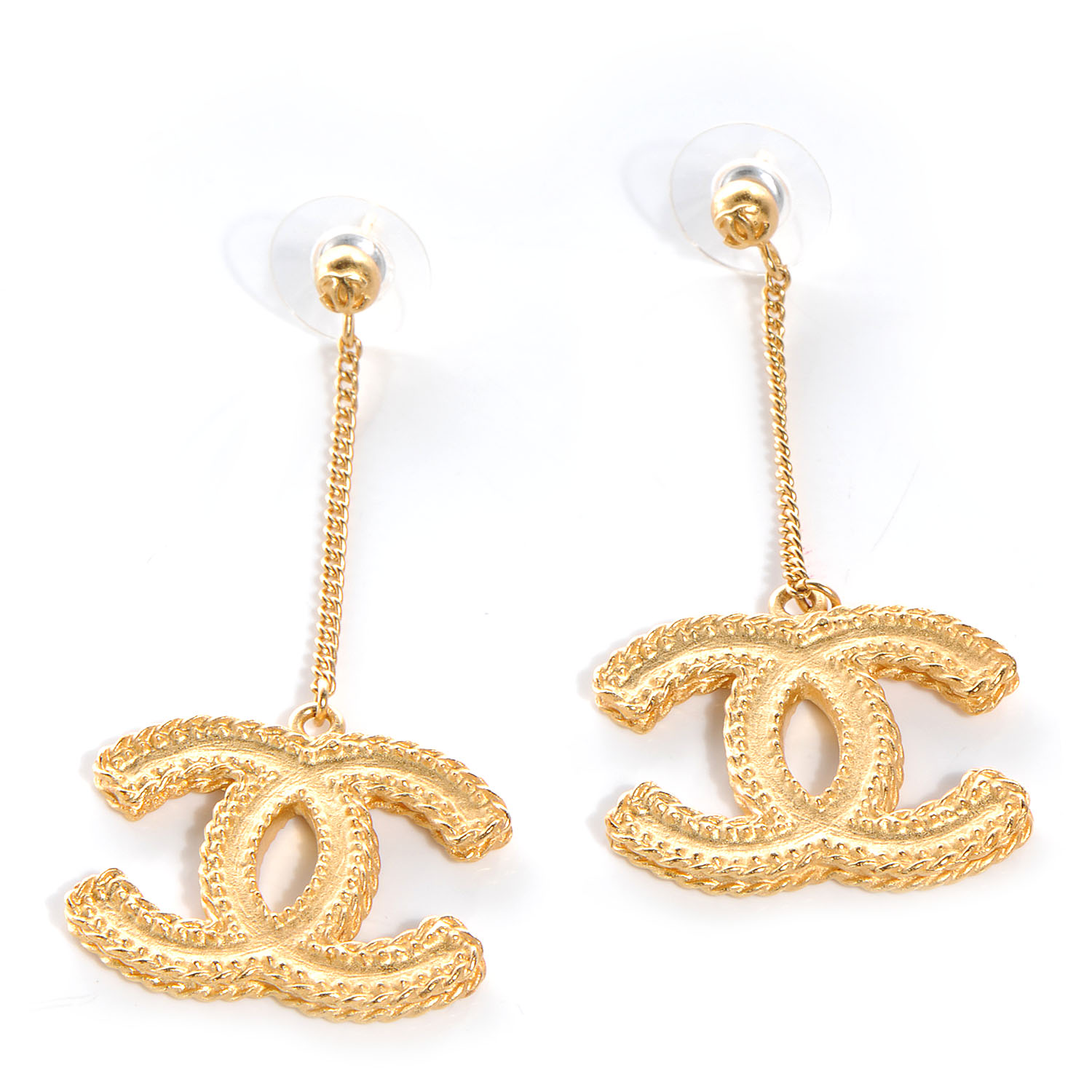 CHANEL CC Drop Earrings Matte Gold 59048