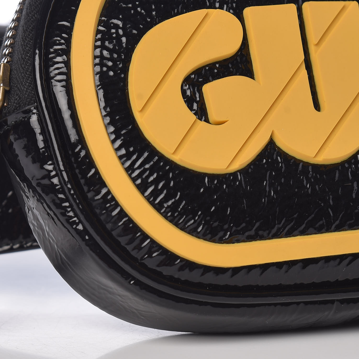 GUCCI Patent Rubber Logo Belt Bag 75 30 Black 460136