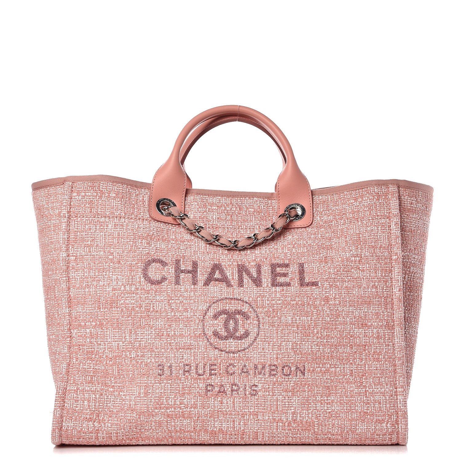 chanel straw lurex large deauville tote pink
