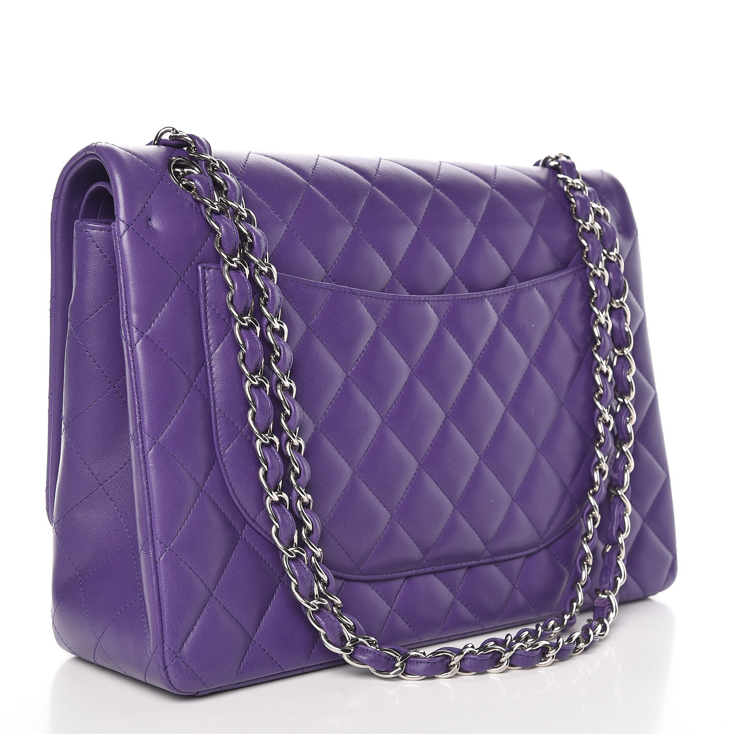 CHANEL Lambskin Quilted Maxi Double Flap Purple 377605