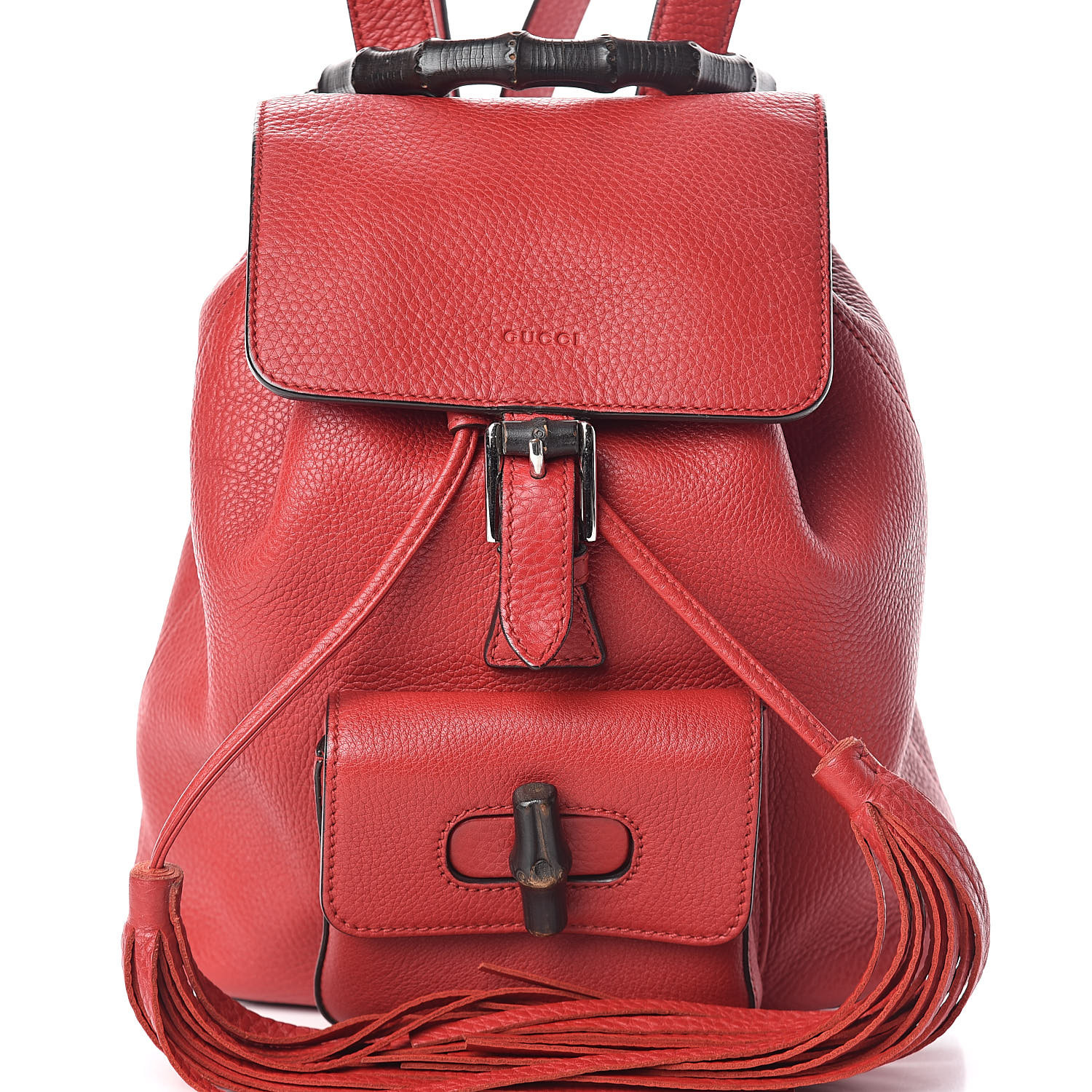 GUCCI Calfskin Small Bamboo Backpack Red 514189