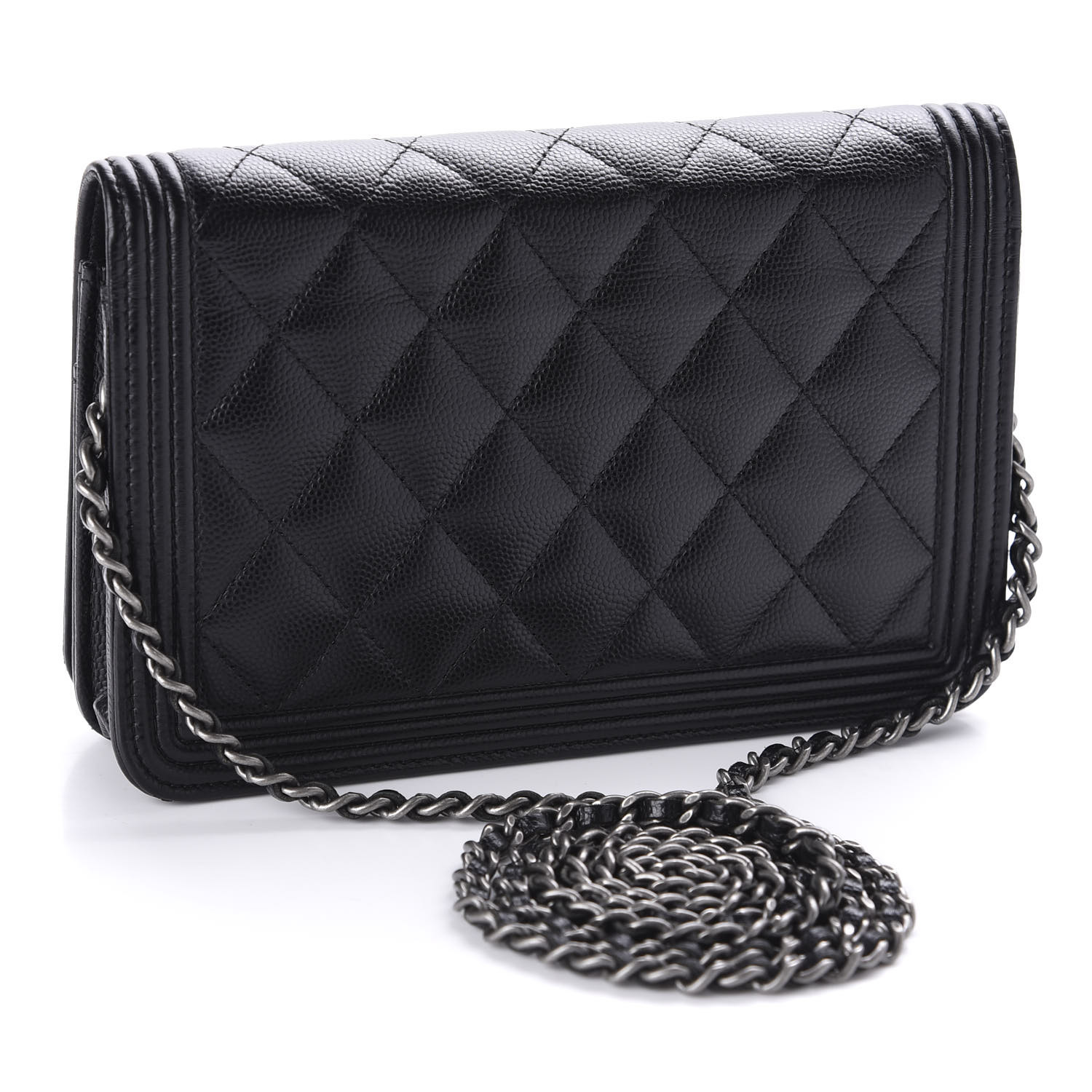 CHANEL Caviar Quilted Boy Wallet On Chain WOC Black 611076 | FASHIONPHILE