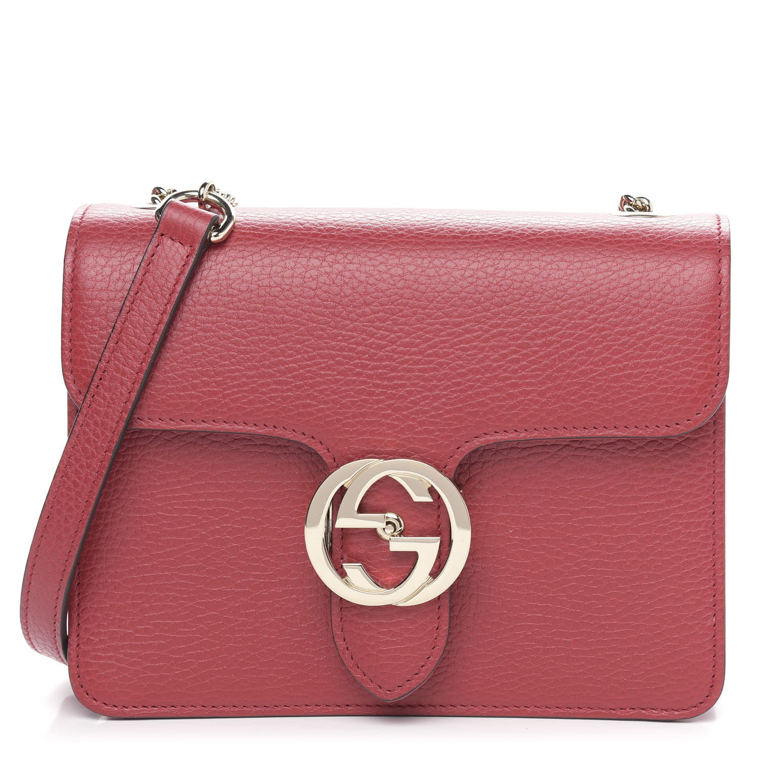 GUCCI Dollar Calfskin Small Interlocking G Shoulder Bag Red 611594 ...