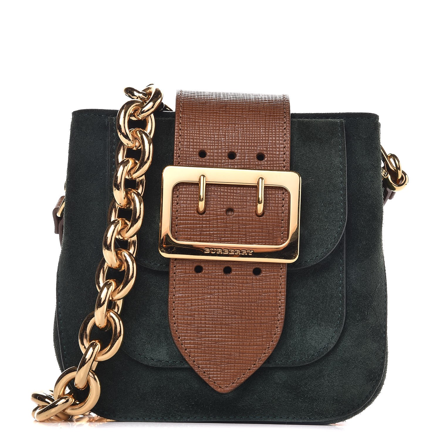 BURBERRY Suede Small Square Buckle Belt Bag Dark Forest Green 274287