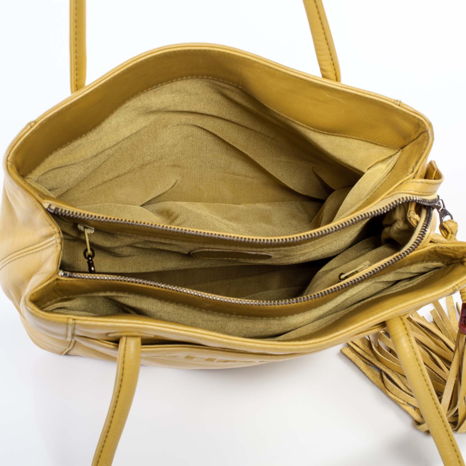 CHANEL Leather Tassel Bag Yellow 35925