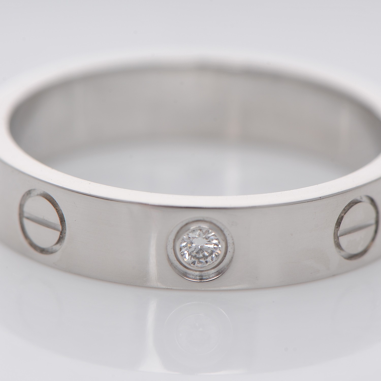 CARTIER 18K White Gold Diamond 4mm LOVE Wedding Band Ring