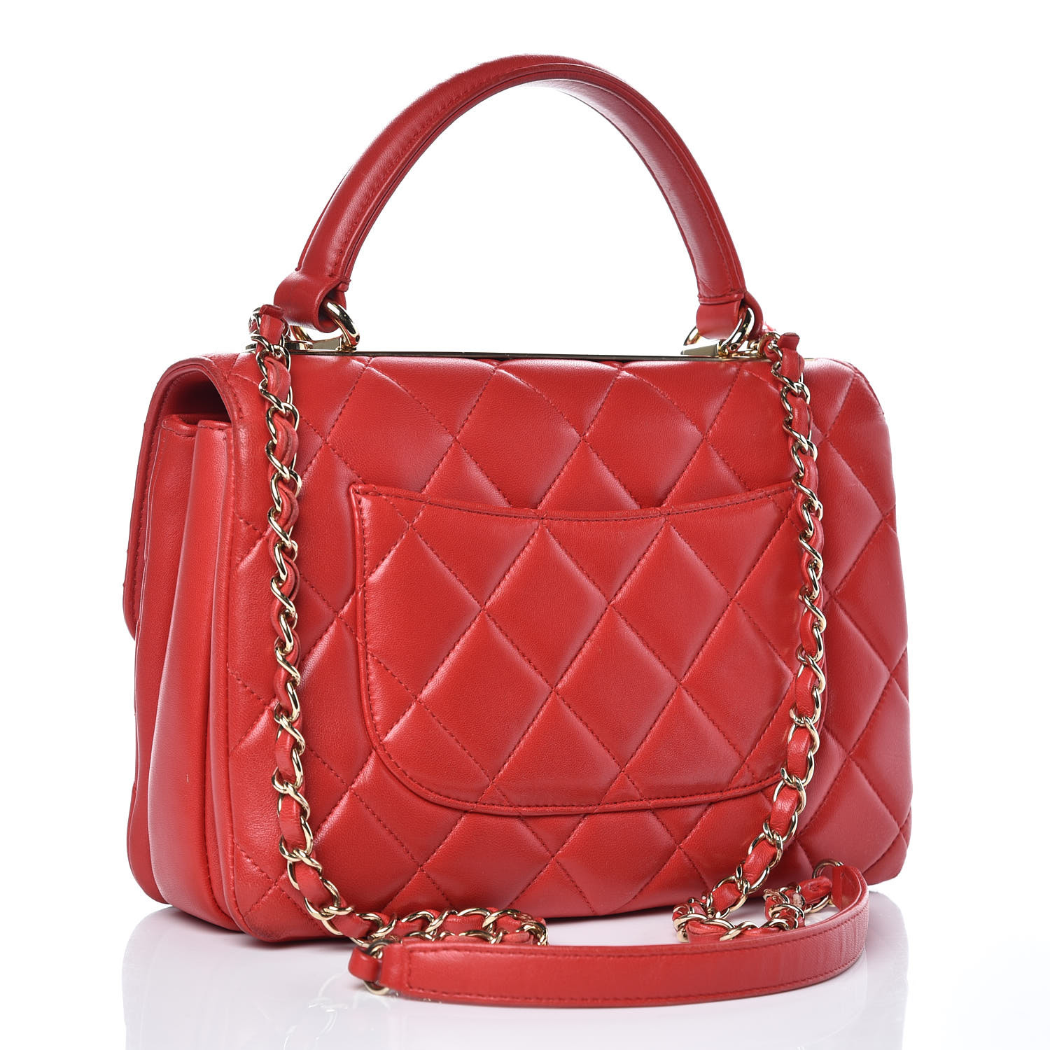 CHANEL Lambskin Quilted Small Trendy CC Dual Handle Bag Red 352381