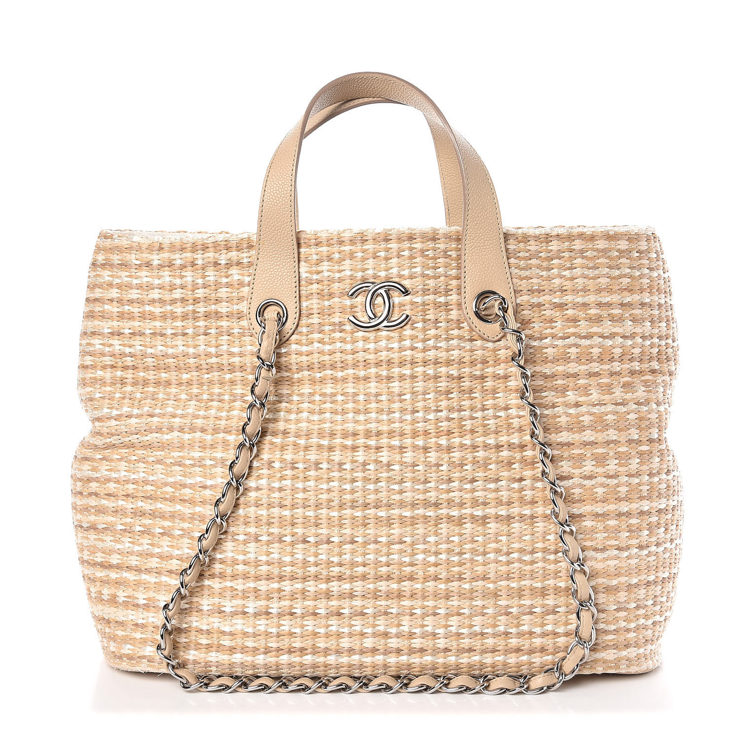 CHANEL Woven Straw Tote Beige 311078