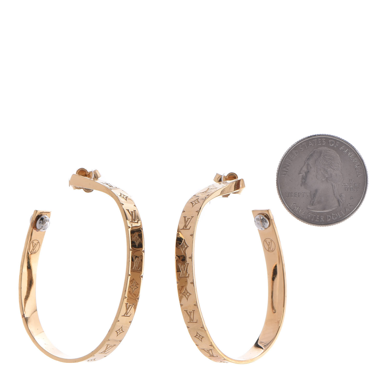 LOUIS VUITTON Nanogram Hoop Earrings Gold 362826