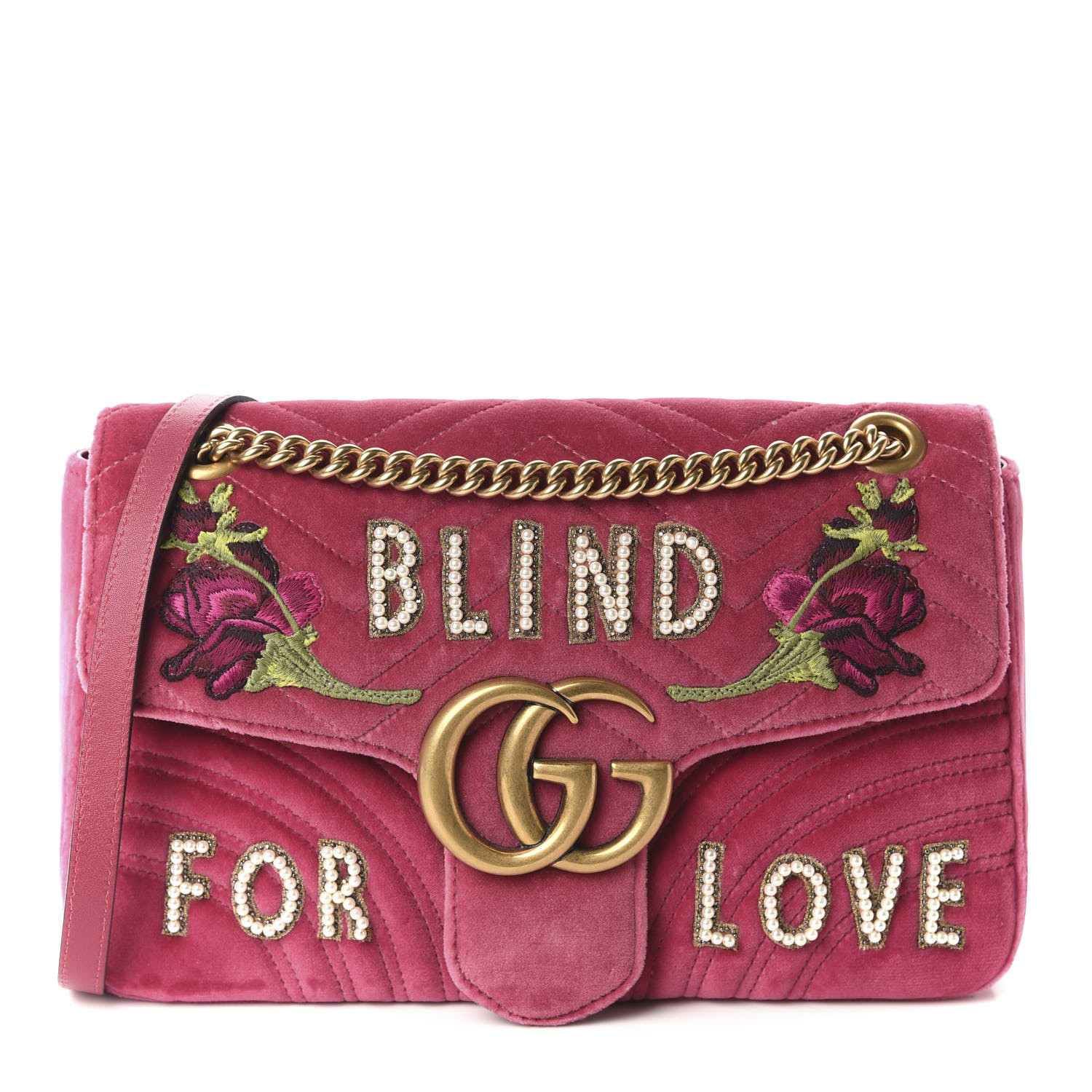 GUCCI Velvet Embroidered Medium Blind For Love Marmont Shoulder Bag