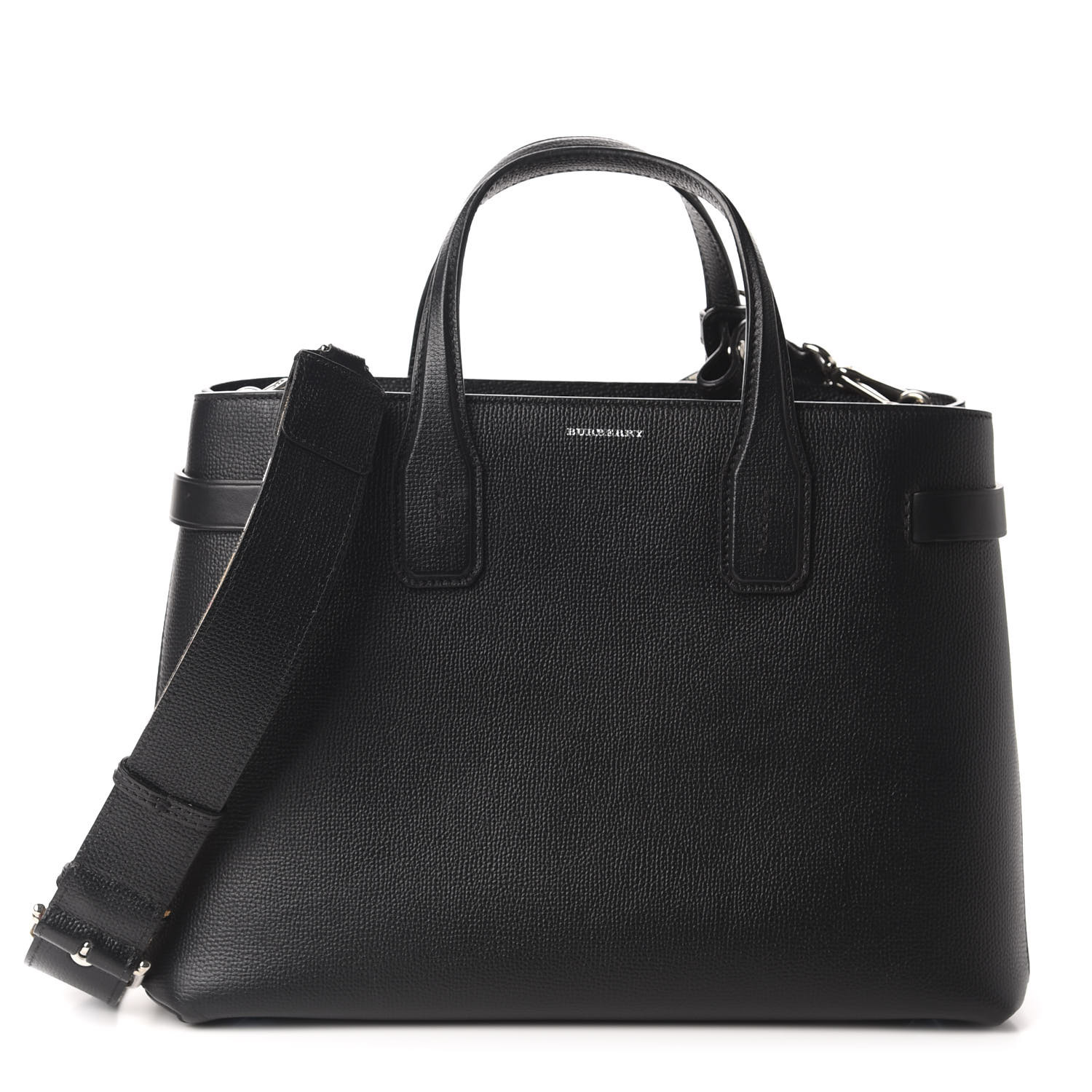 burberry house check derby leather medium banner tote